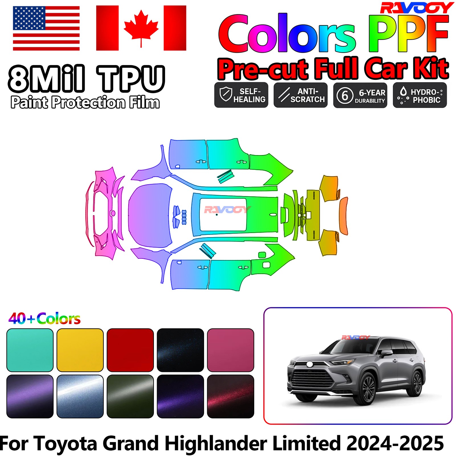 Precut PPF Paint Protection Film For Toyota Grand Highlander Limited 2024-2025