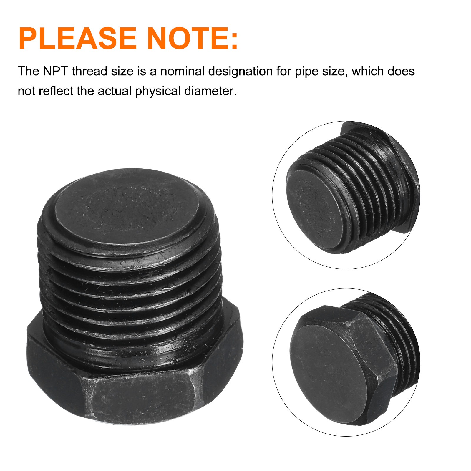 3/8 NPT Male Outer Head Hex Thread Socket Pipe Plug Fitting, 5Pcs, Black