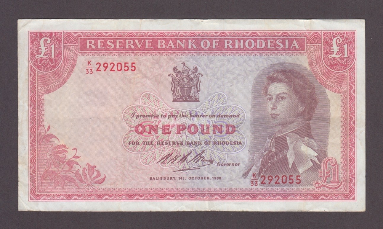RHODESIA P.28-2055  1 POUND 14.10.1968 QE II  VF  WE COMBINE  2511