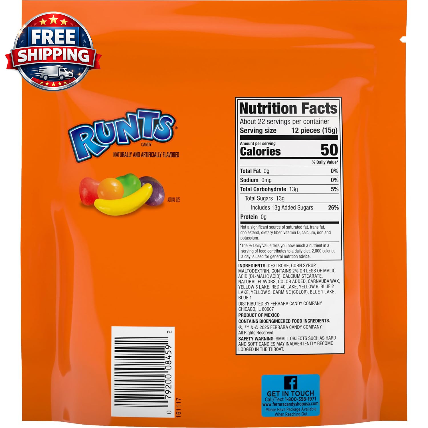 Wonka Runts Hard, Chewy & Fruity Candy, Recloseable Bag 12.0 Oz