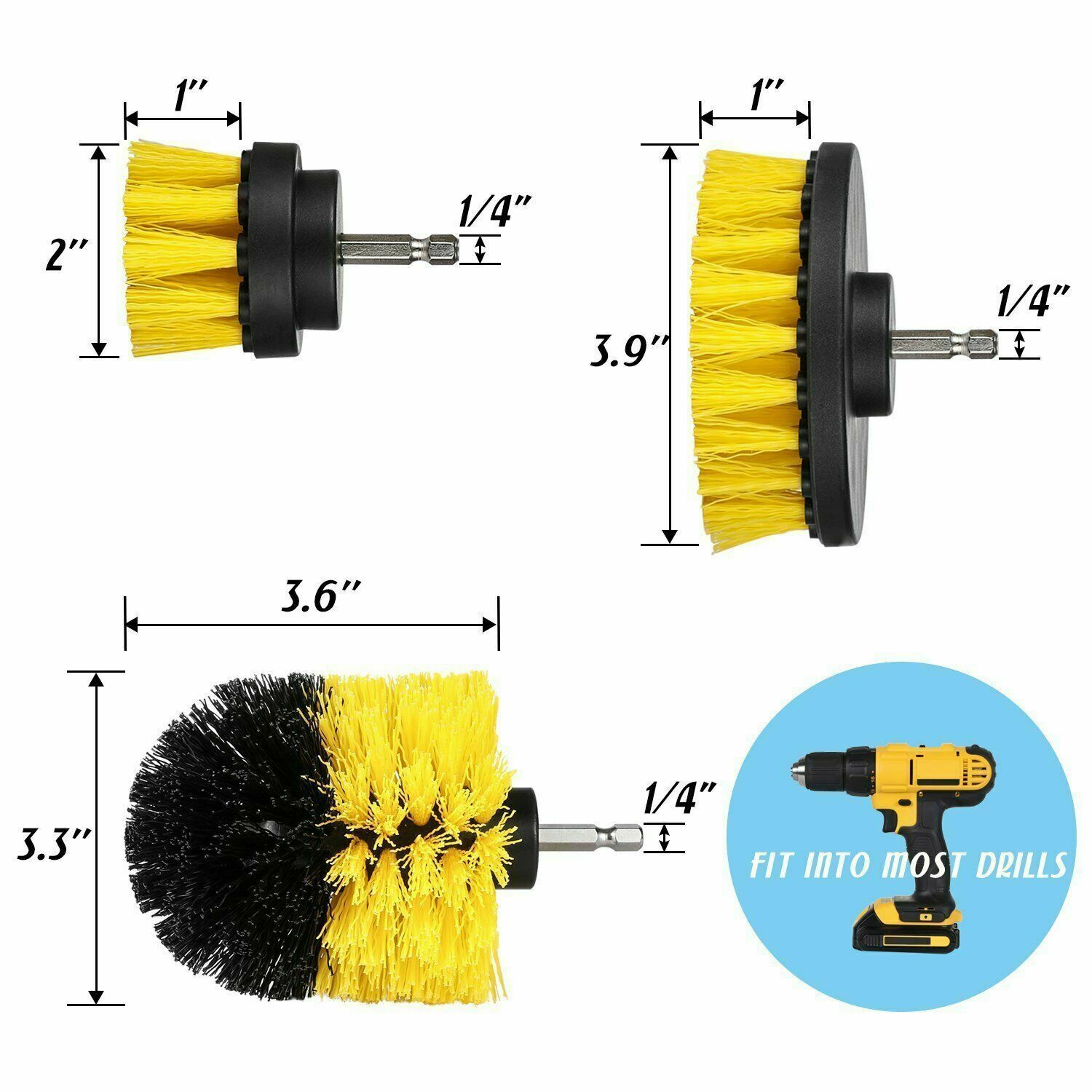 3 Piece Drill Brush Attachment Set Scrub Brush Power Scrubber Drill Cleaning Kit