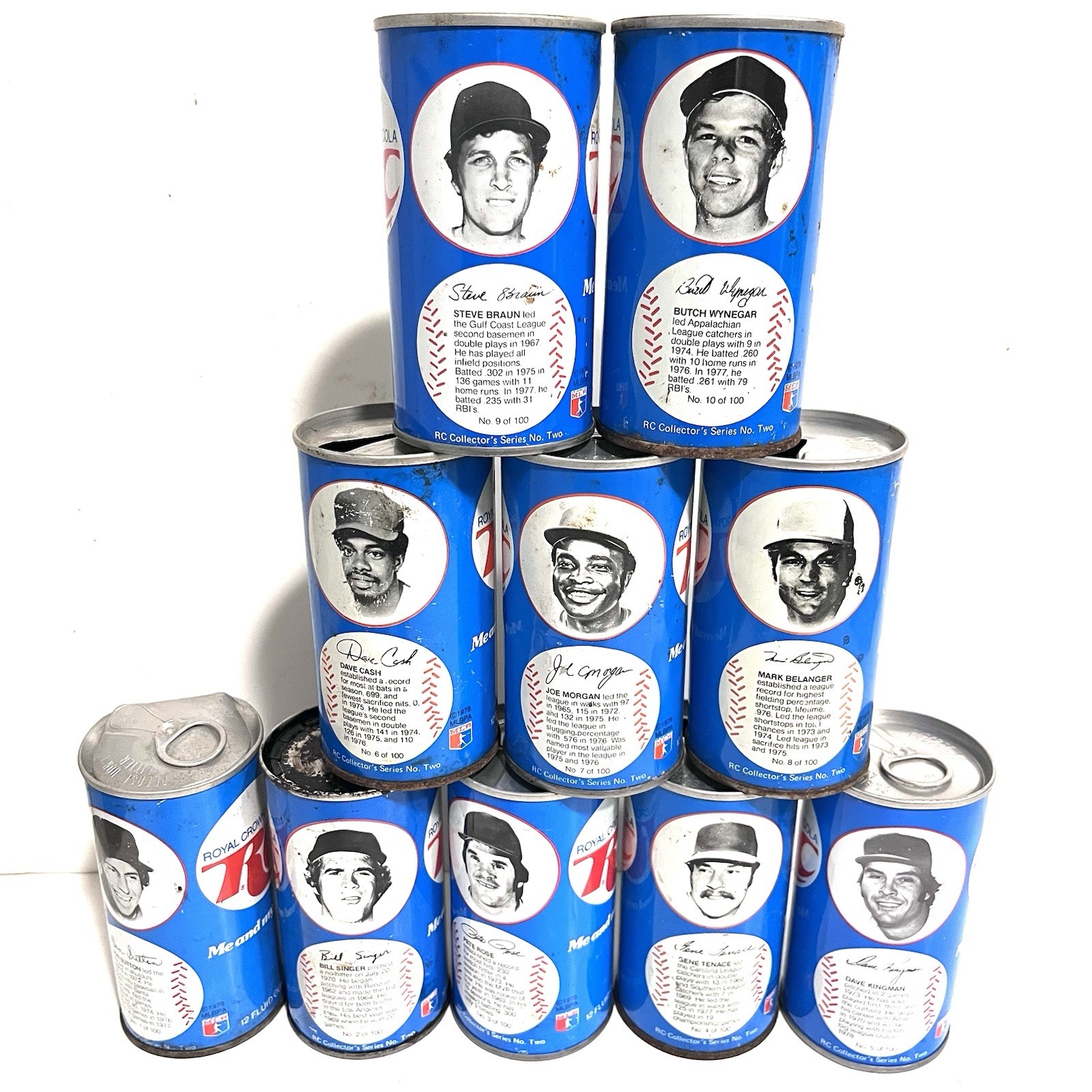 ROYAL CROWN RC COLA BASEBALL SODA Can Lot Of 10 | 100 Series | 1-10 VTG TIN