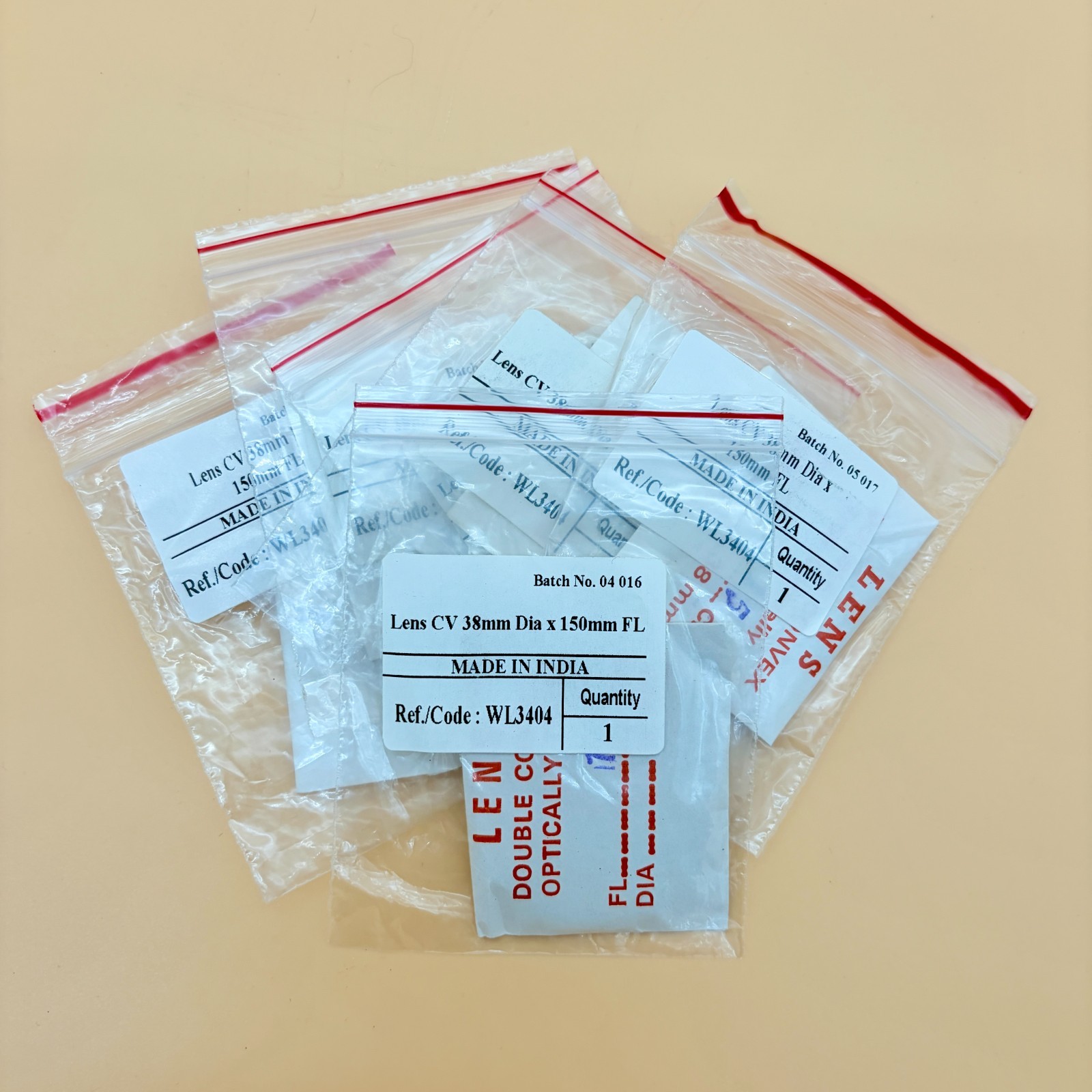 Double Convex Lens Lot 6x 38mm 150mm FL Glass Optics WL3404 Science Lab NOS