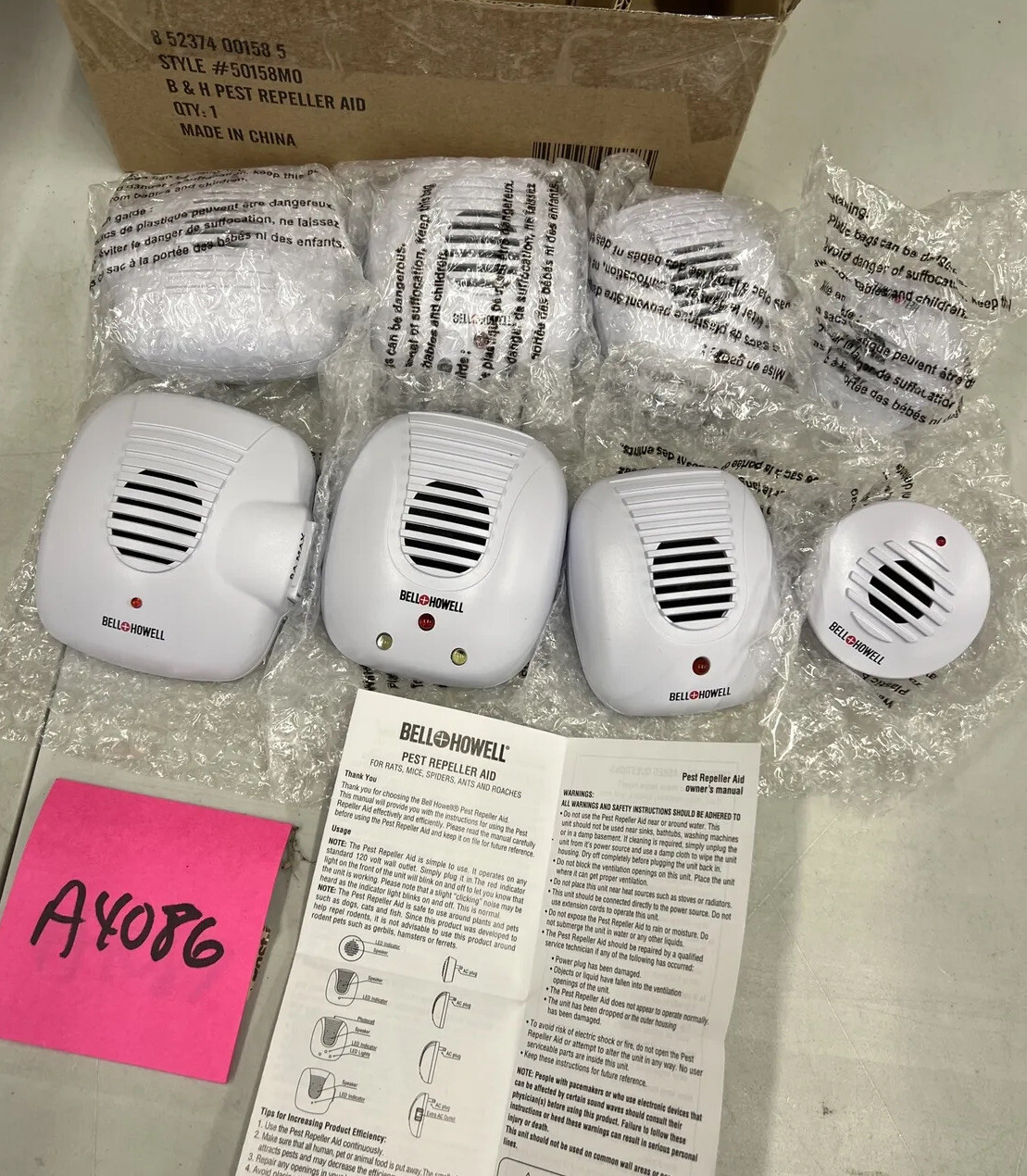 8 Pc Bell & Howell White Ultrasonic bug Pest Repeller Complete Home garage New
