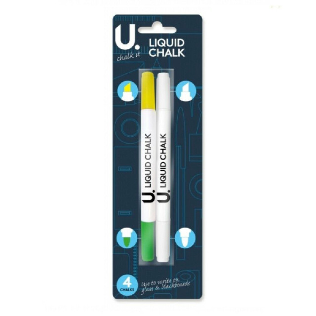 U.Chalk It - Liquid Chalk Pens, Assorted Colours, Double-Ended, Blackboard Glass