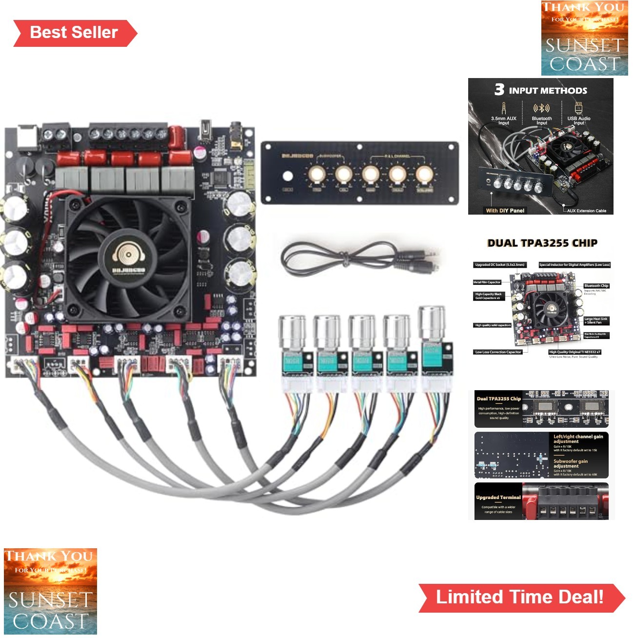Power Amplifier Board Bluetooth 5.2 TPA3255 2.1 Channel 300W 600W Subwoofer AUX