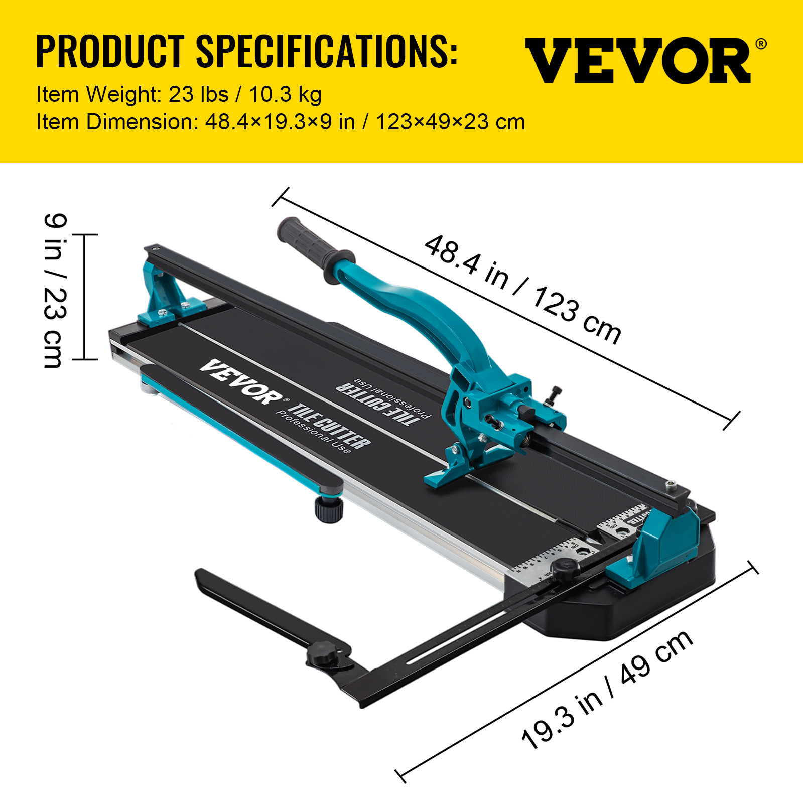 VEVOR Tile Cutter 39in Cutting Tool w/ Laser Guide Single Rail Double Brackets