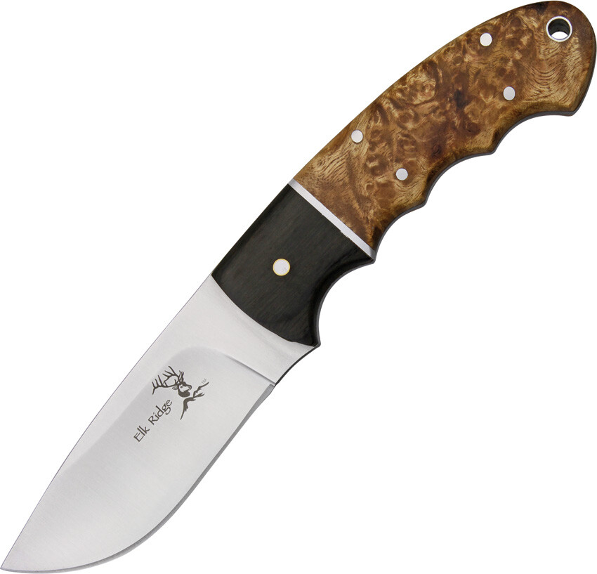Elk Ridge 8" Burl Wood & Black Standard Full Tang Hunting Fixed Blade Knife 128