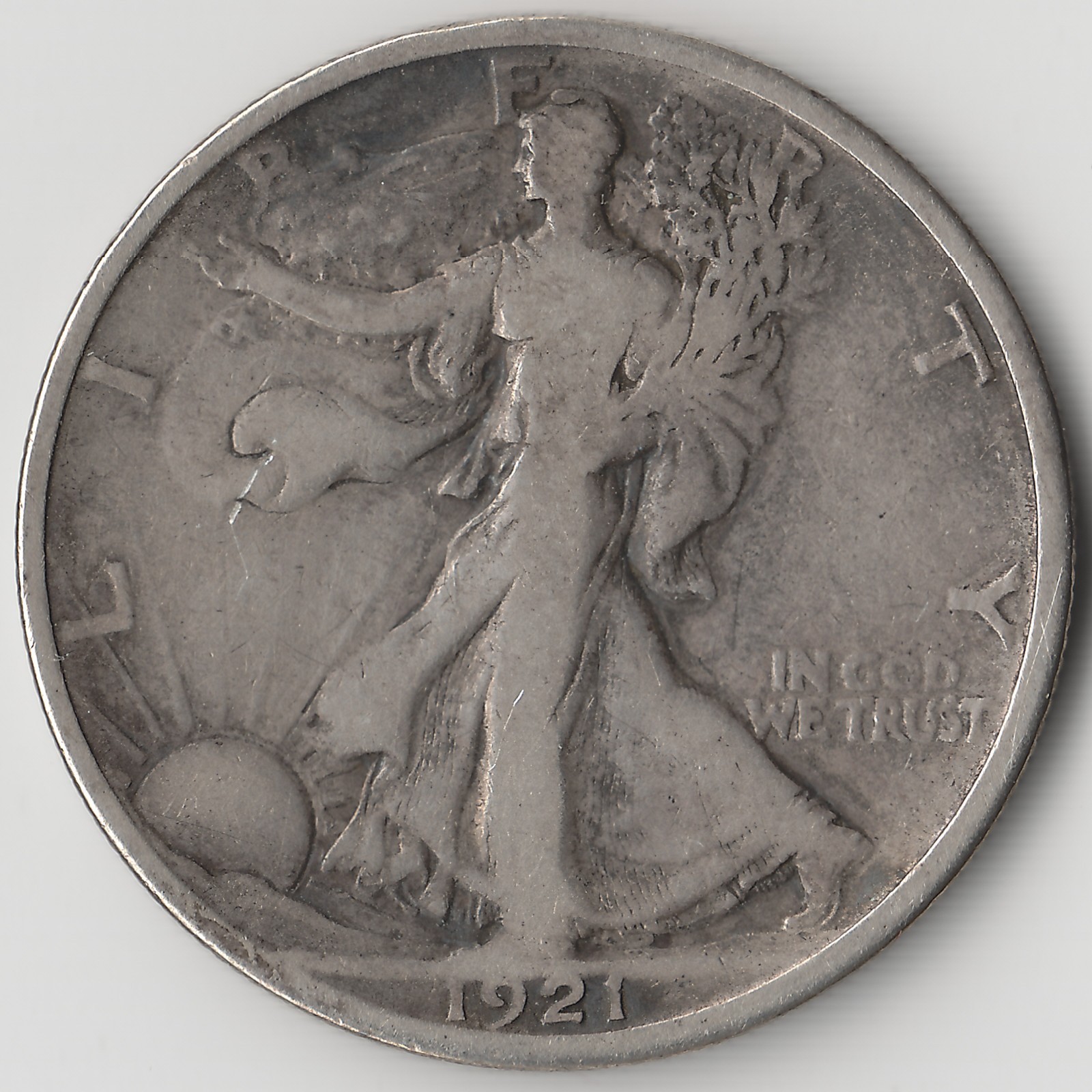 1921 D Walking Liberty Half Dollar, VG+, scratch
