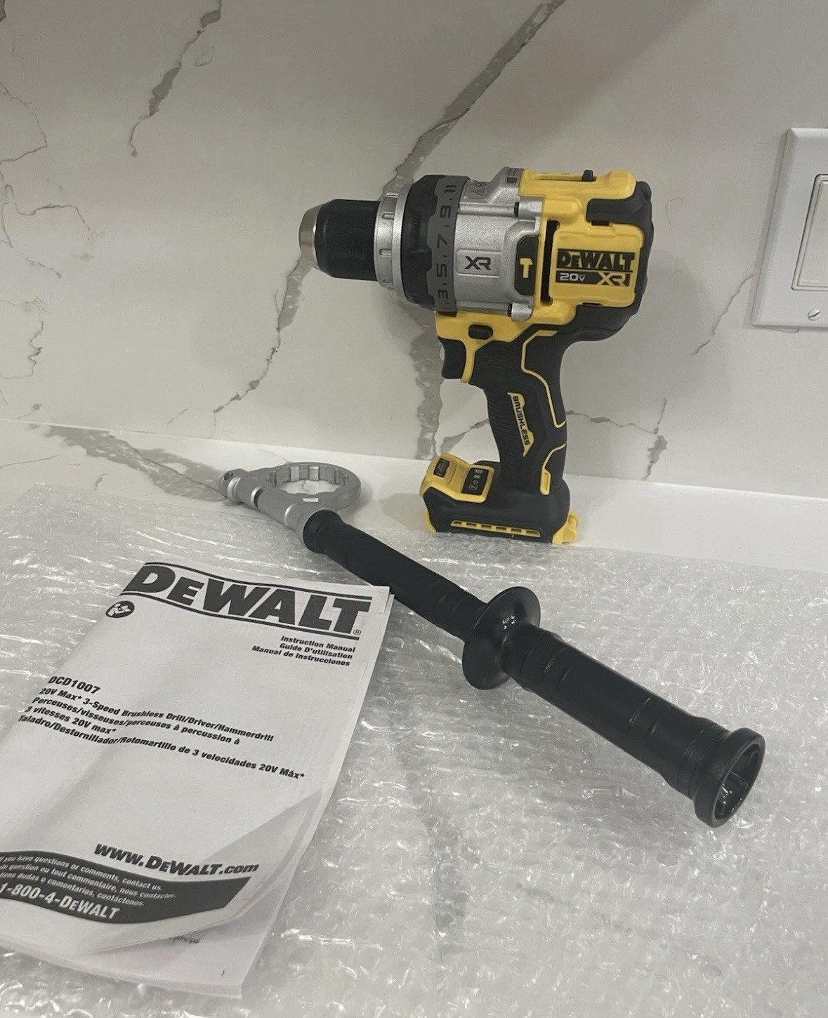Dewalt DCD1007 20 Volt XR 1/2" Inch 3 speeds Brushless Hammer Drill with Handle