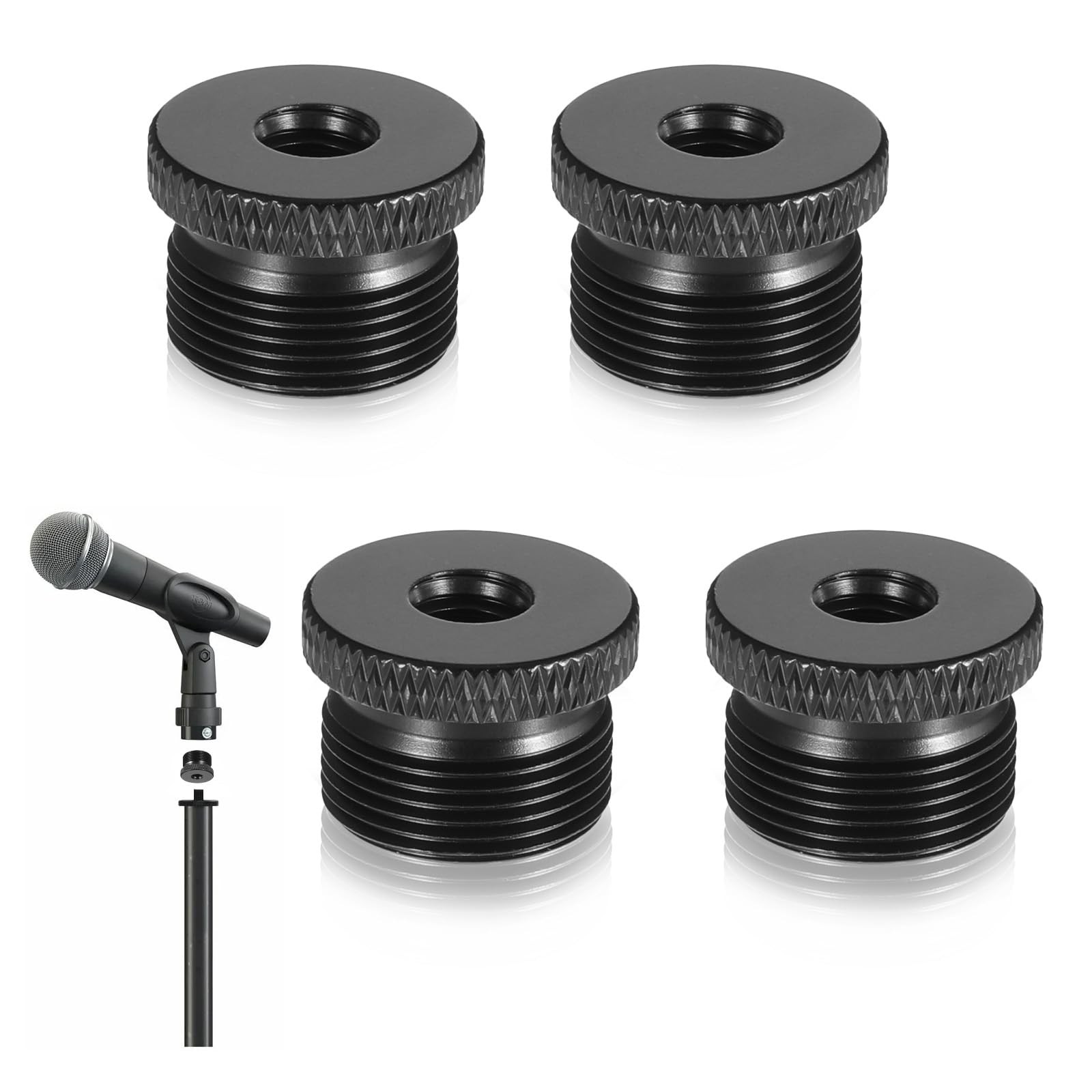 4 Pcs Mic Stand Adapter Microphone 1/4 Female to 5/8 Male black