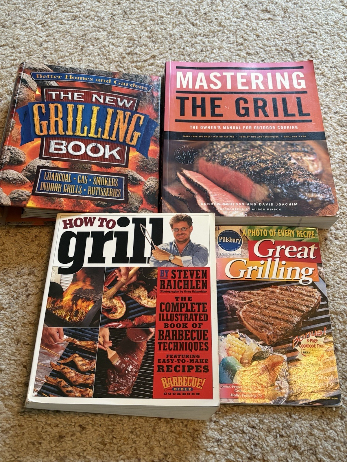 4 Grilling Cookbooks Better Homes & Gardens,  Mastering, How To , Pillsbury  BBQ