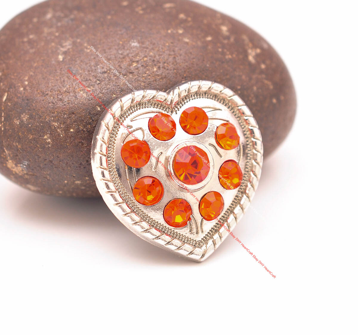 10X Western Orange Rhinestone Rope Side Love Heart Leathercraft Belt Stud Concho