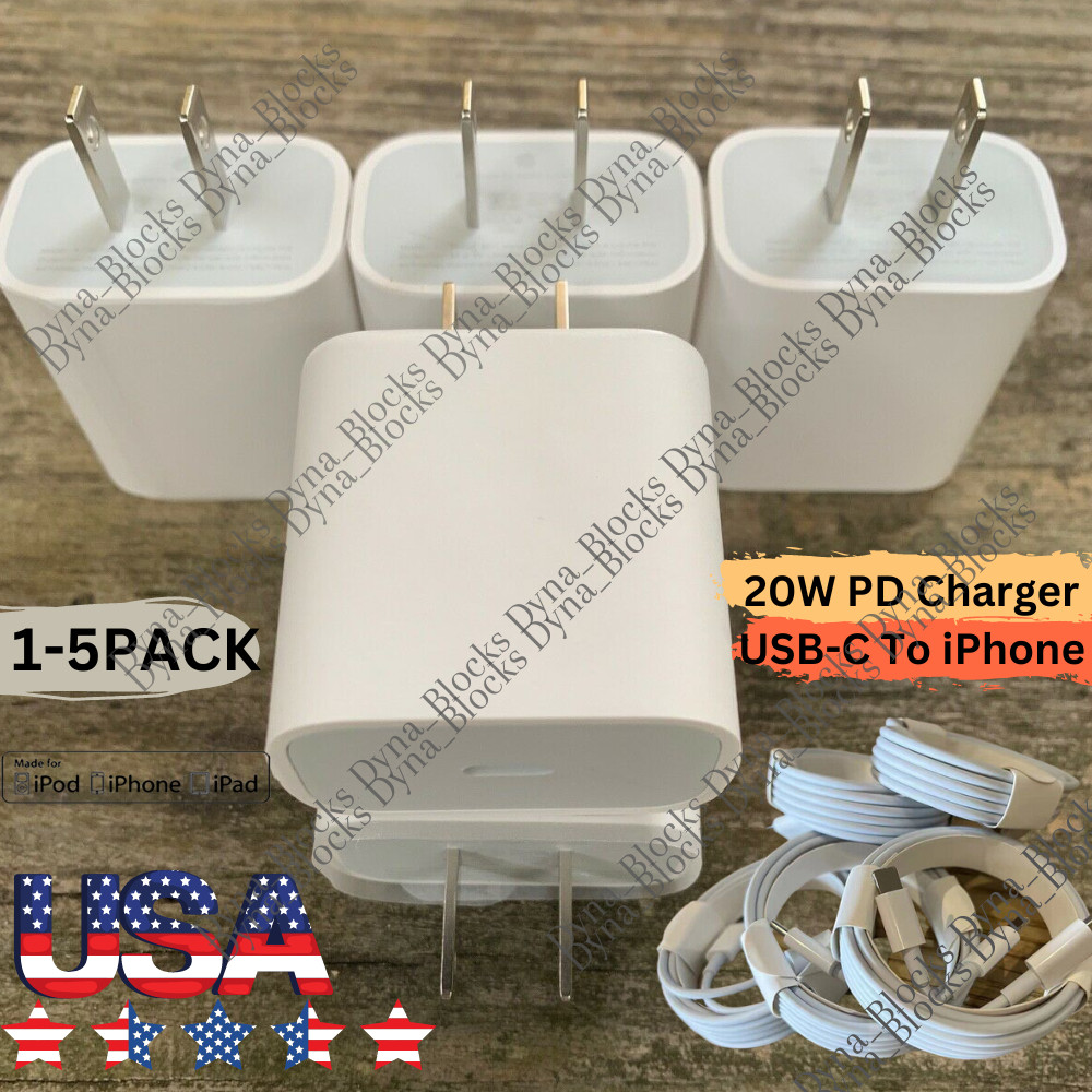20W USB-C Power Adapter For iPhone 14 13 12 11 8 iPad PD Fast Charger Cable LOT