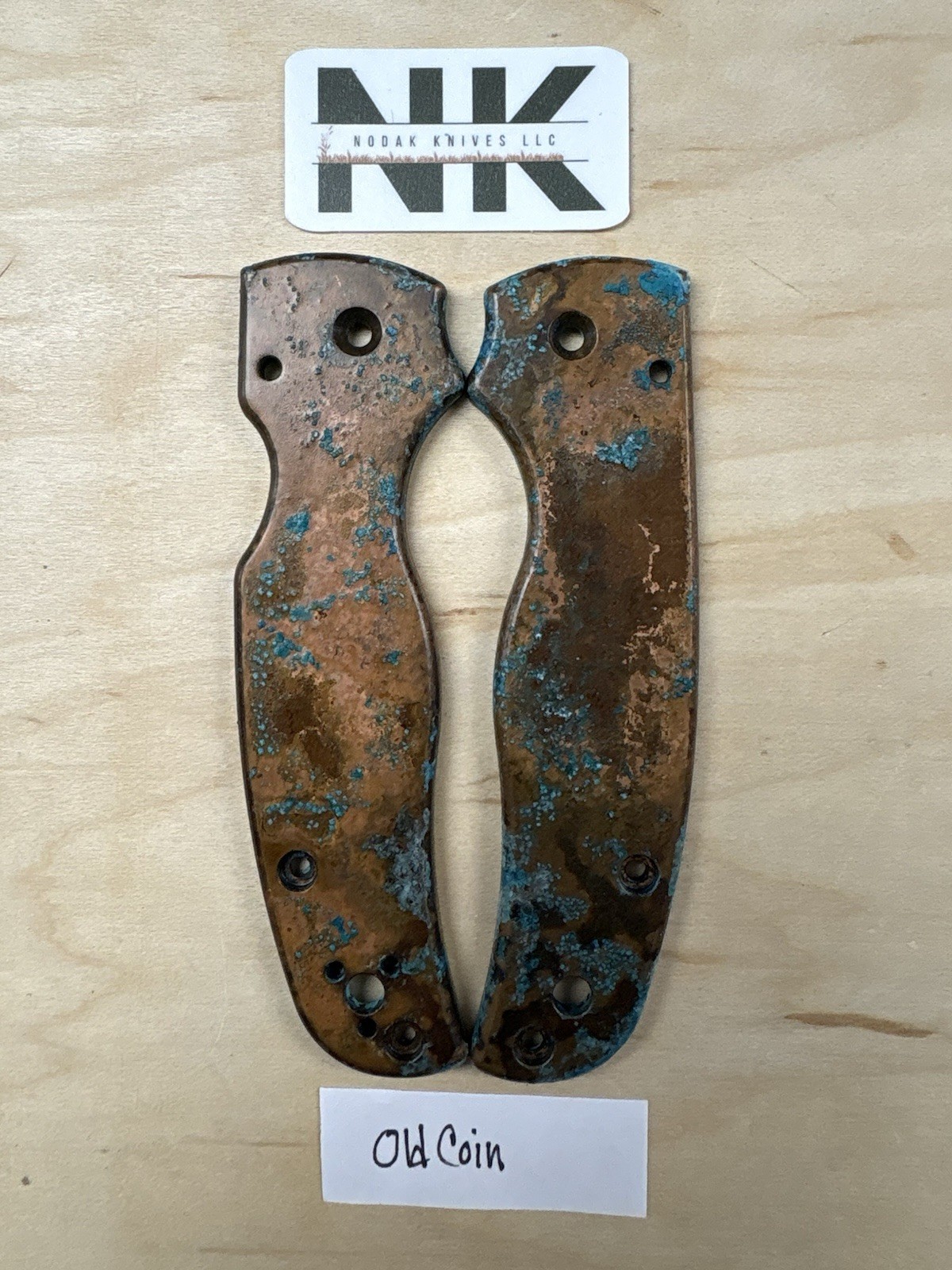 Nodak Custom “Old Coin” Shipwreck Copper Spyderco Shaman Handle Scales