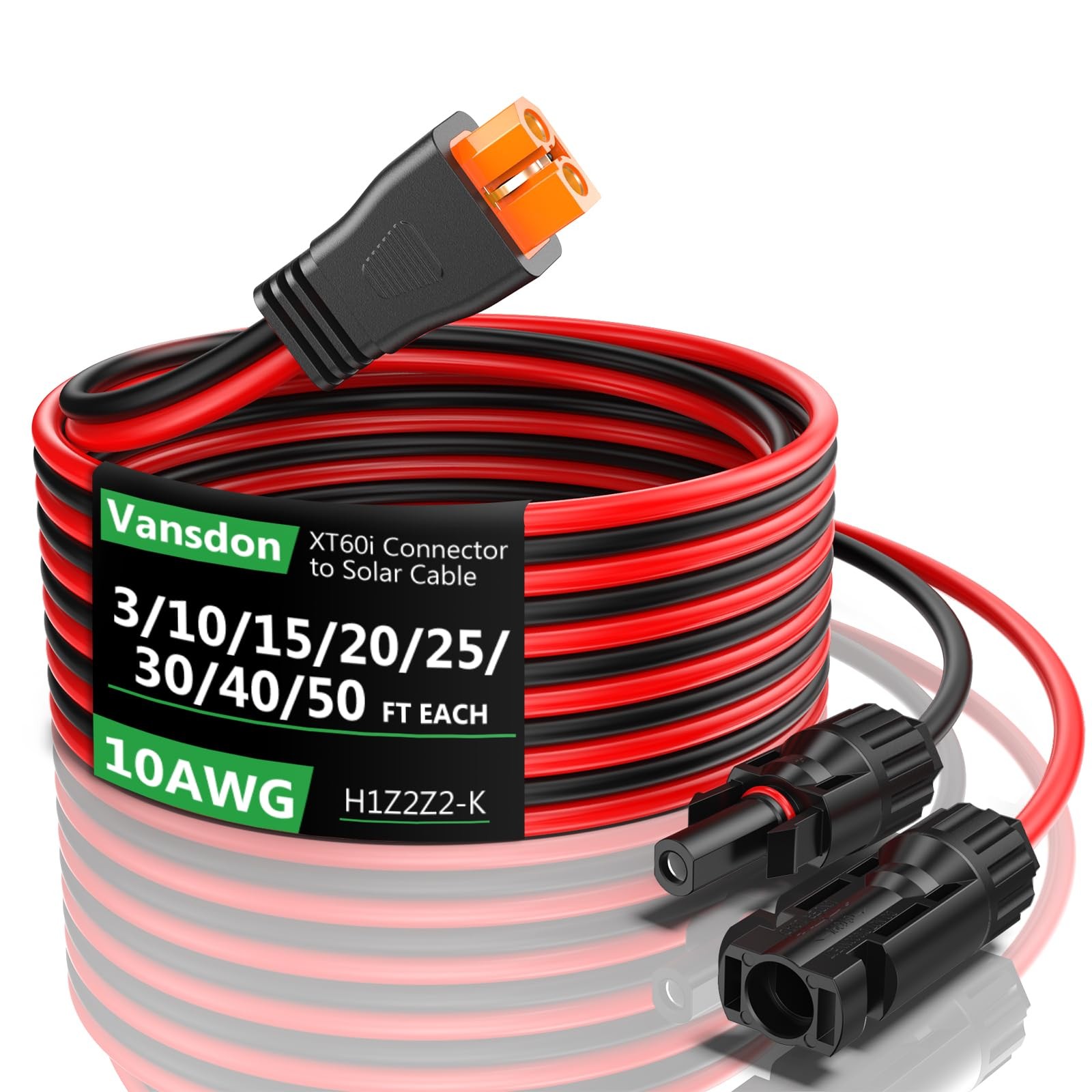 Vansdon Solar to XT60i Extension Cable 10AWAWG 50FT Female/Male Connector