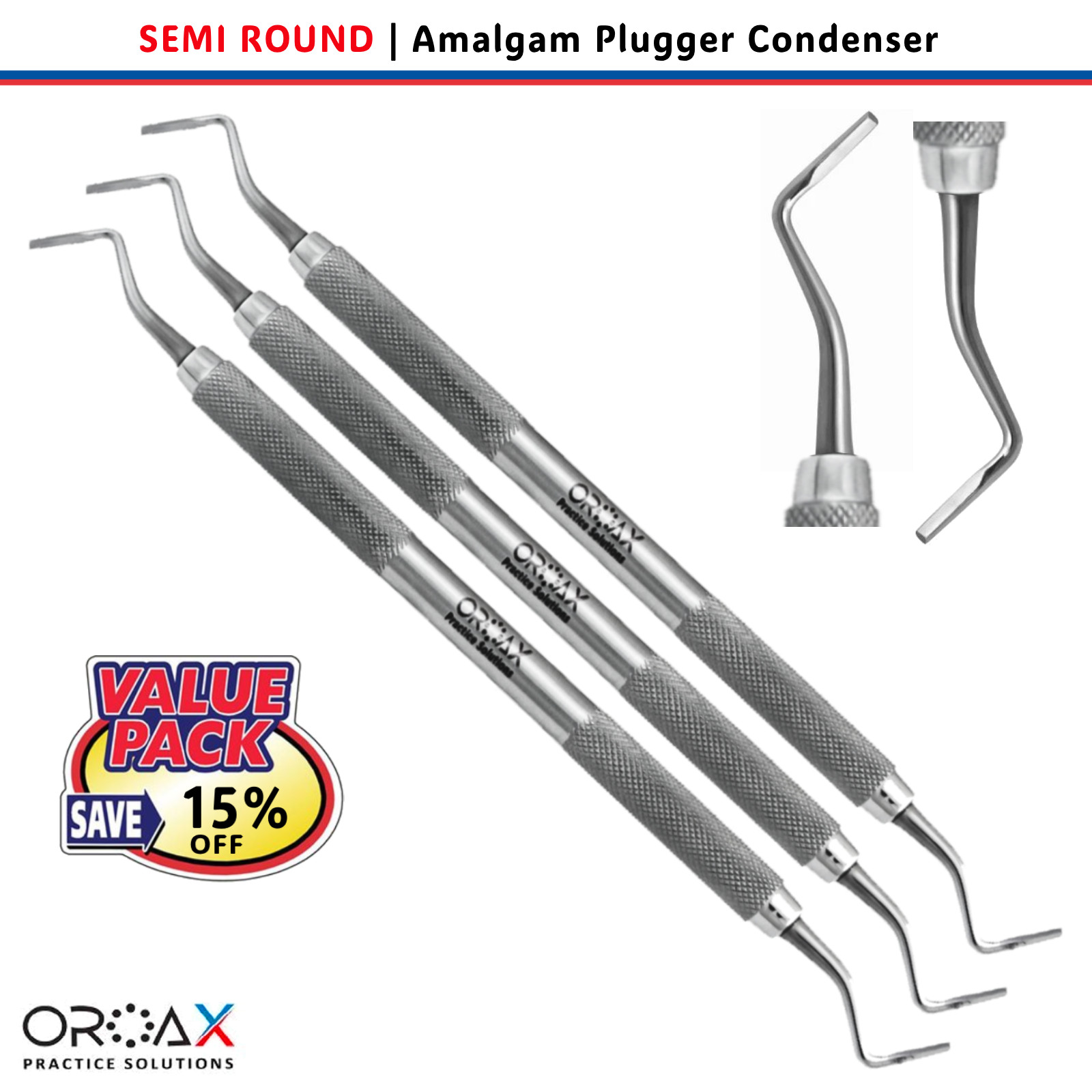 OROAX Condensador De Amalgama Y Resina: Atacador Doble Semirredondo