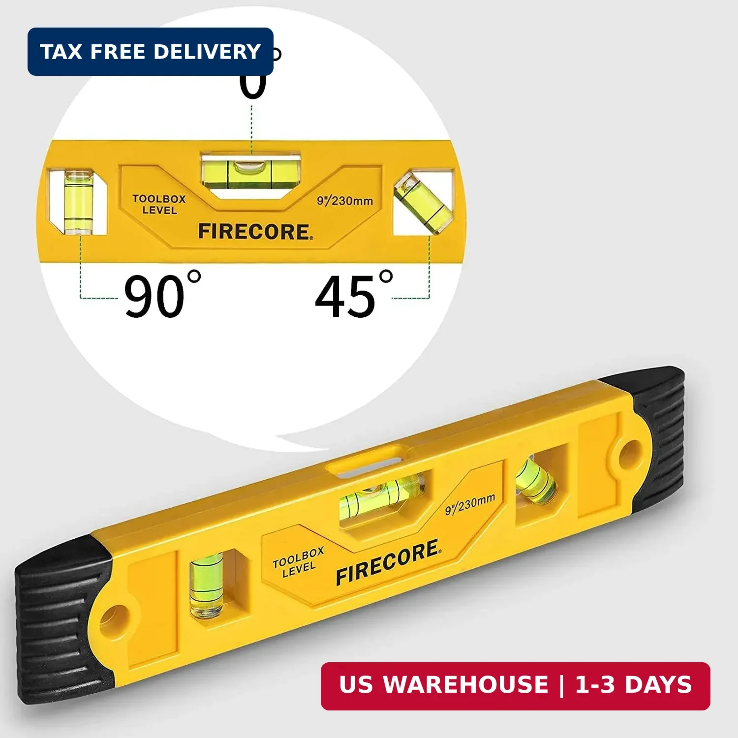 Firecore 3pcs Magnetic Torpedo Level, 9-Inch Shockproof Toolbox Level with 3 Bub
