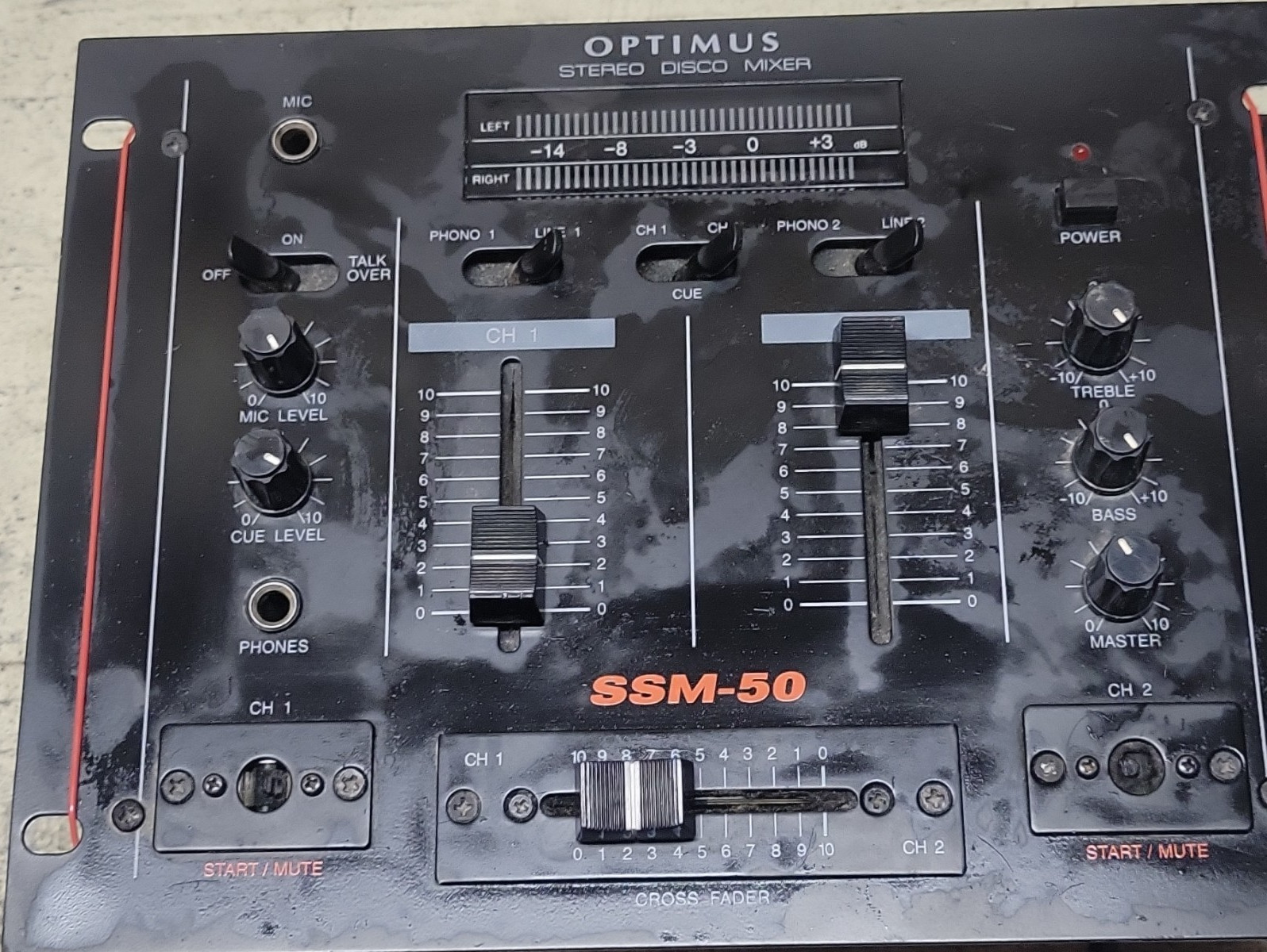 Optimus SSM-50 Stereo DJ Mixer Talkover Cue Level Replaceable Crossfader