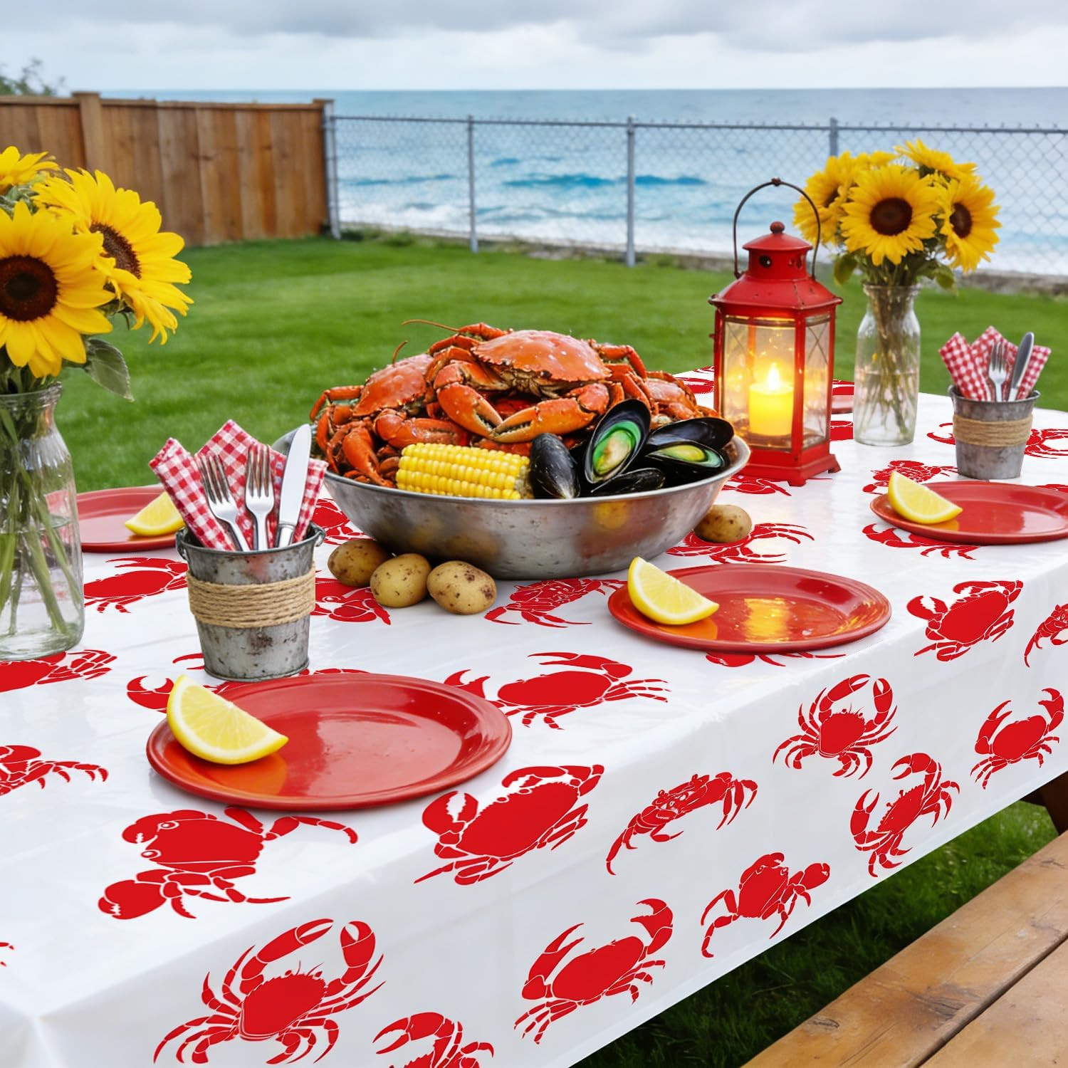 4 Pack Seafood Crawfish Crab Tablecloths Plastic Red Lobster Crawfish Table Cove