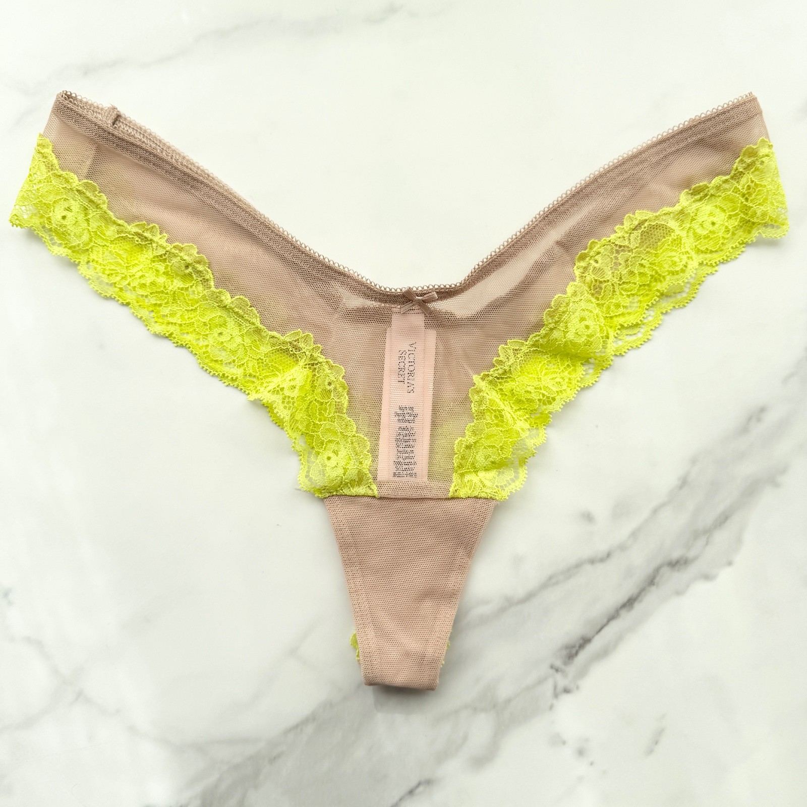 Victoria's Secret Very Sexy Mesh Lace-Trim High-Leg Thong Panty Praline