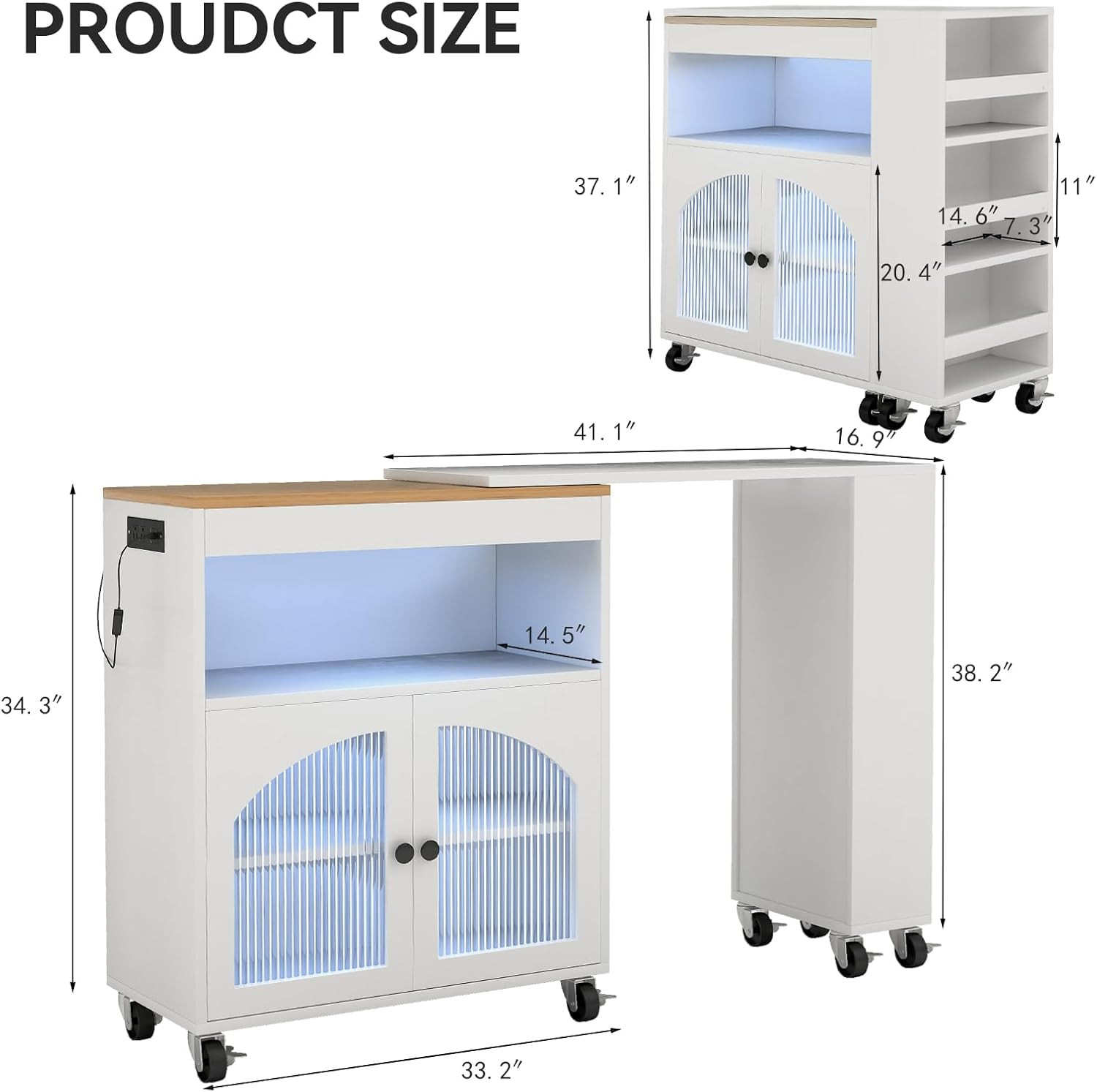 41'' Rolling Kitchen Island Cart with Storage - Versatile White Table on Wheels