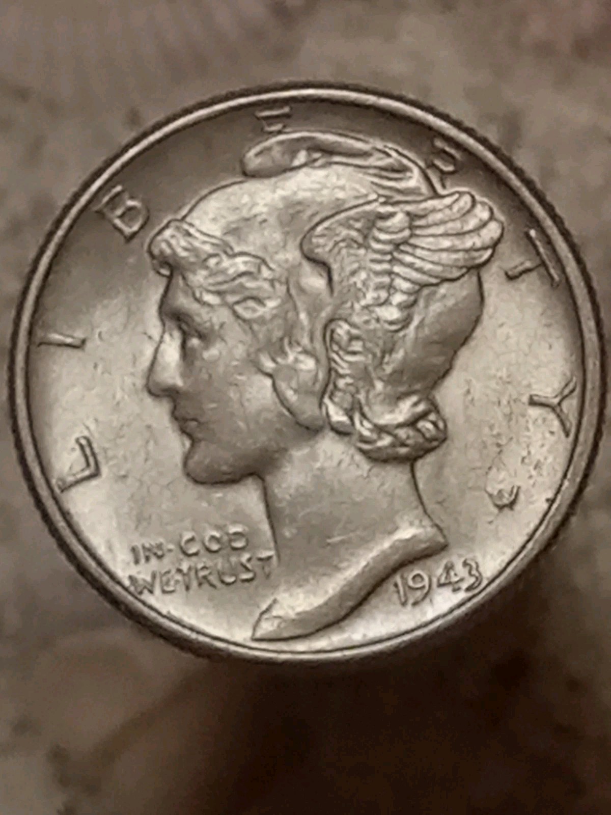 1943 Mercury Silver Dime AU Uncirculated 10c Coin Philadelphia