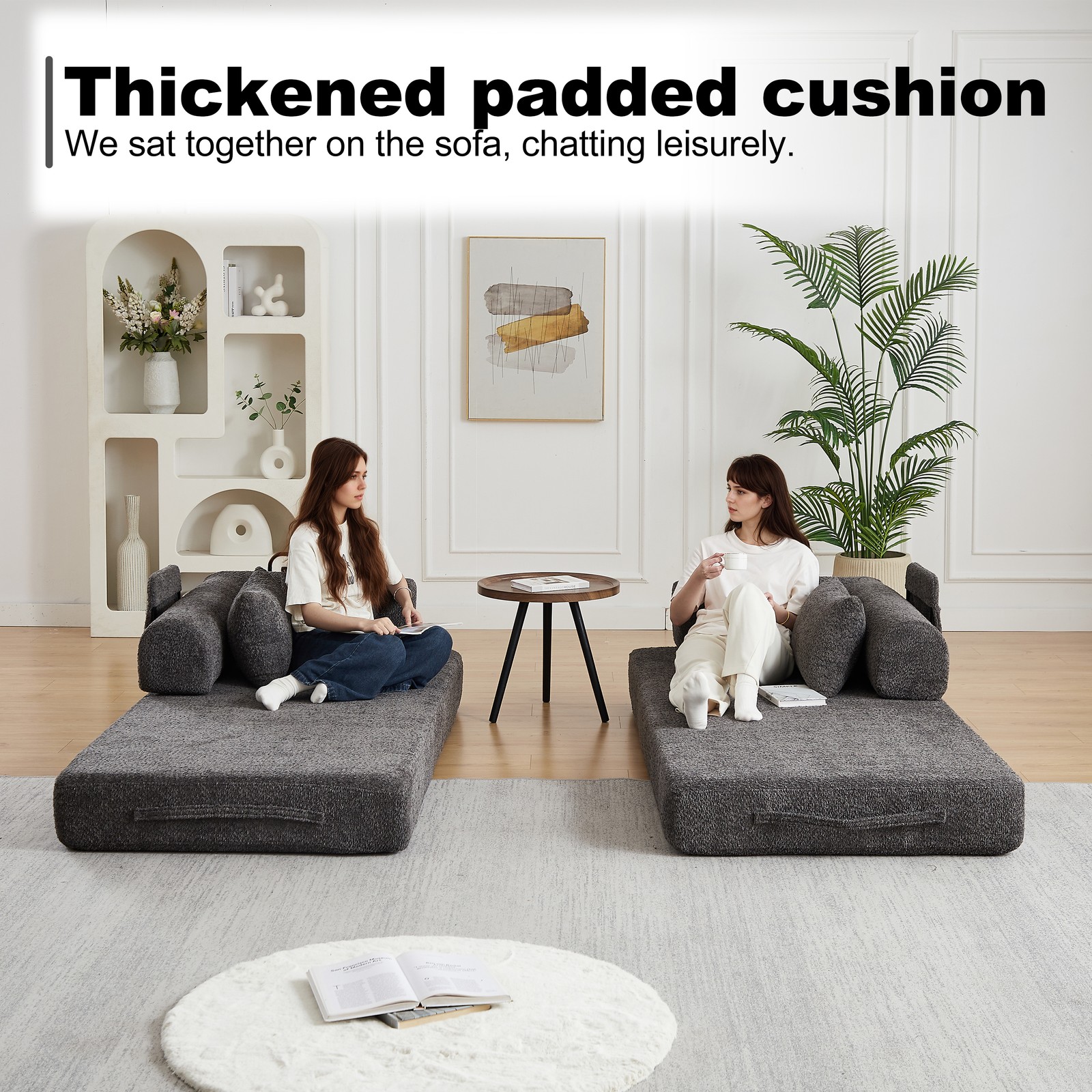 78.7" Convertible Sleeper Sofa Bed w/Cylindrical Pillow, Folding Sofa Bed Grey