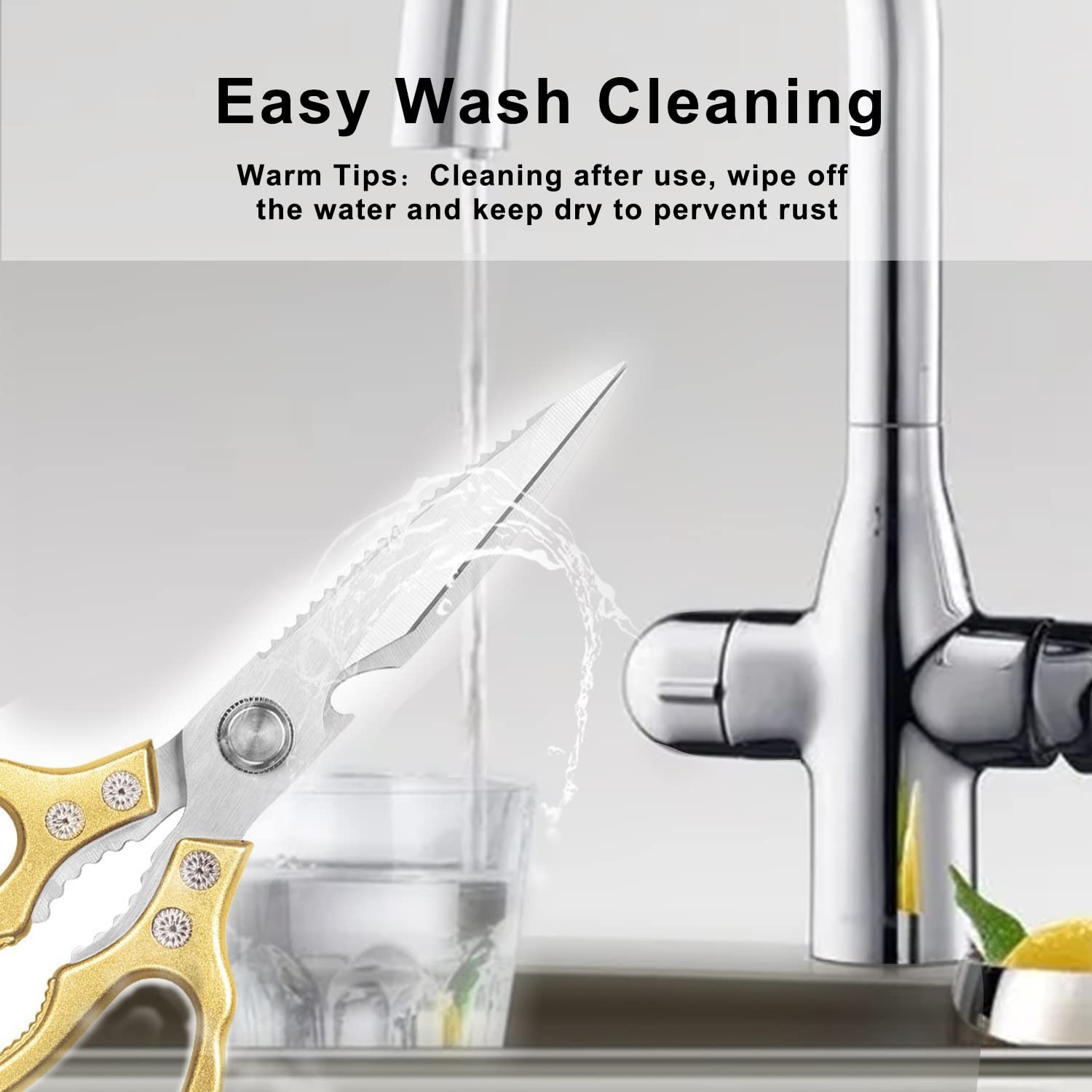 AWinjoy Kitchen Scissors, Heavy Duty Sharp Shears Dishwasher Safe, Gold