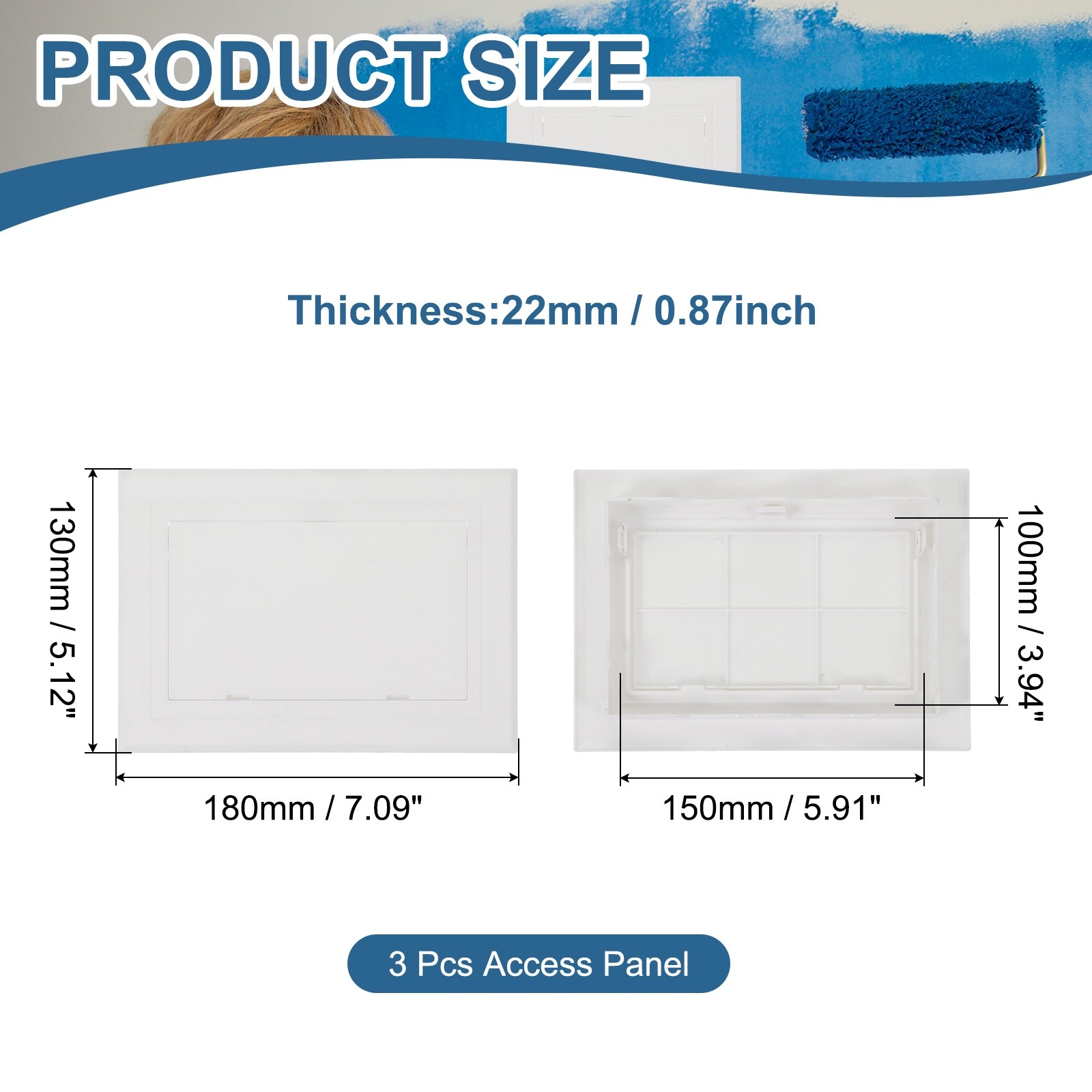 5.91x3.94 Inch(150x100mm) Removable Hinged Access Panel, 3Pcs Access Doors White