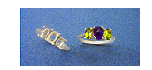 (6x4-10x8mm) Oval Cab Three Stone Sterling Silver Pre-Notched Ring Setting Sz 8