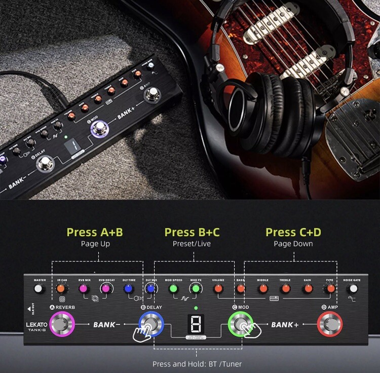 LEKATO Multi Effects Guitar Effects Pedal Processor 36 Presets Built-in 3000mAh