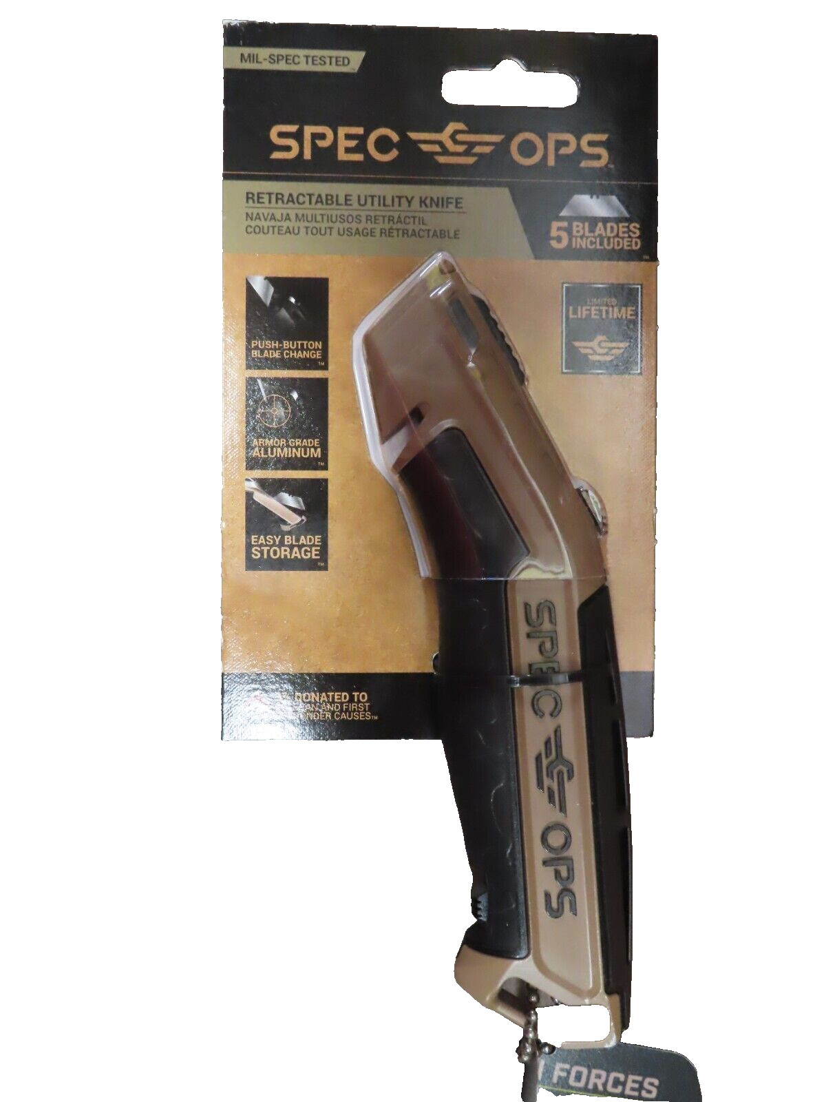 Spec Ops Tools Retractable Utility Knife with Fixed Blade Includes 5 Blades