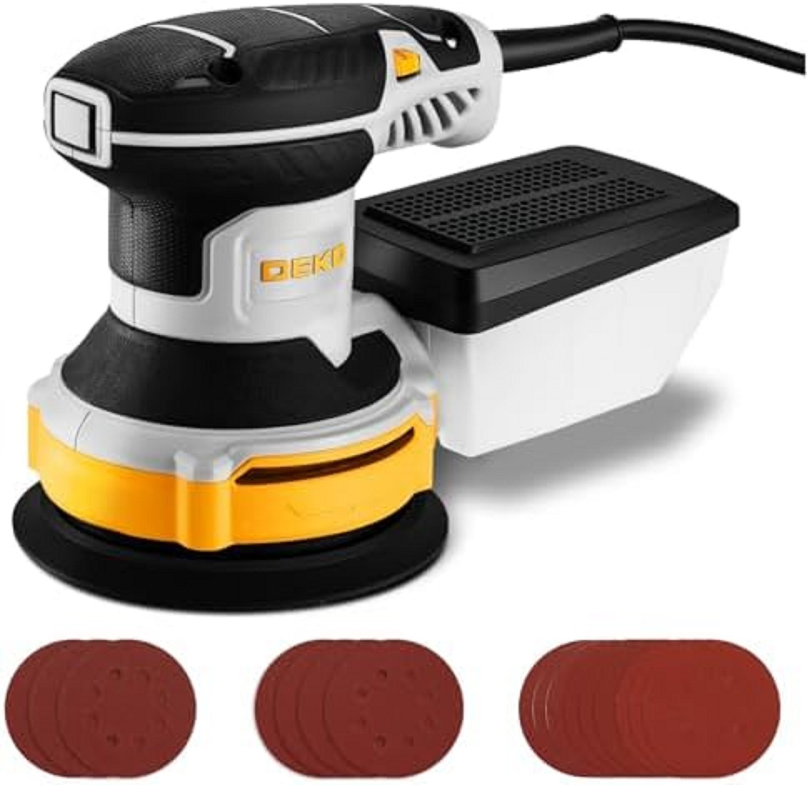 Orbital Sander Corded Hand Sander: 5" Random Orbital Sander with Dust Box, 6 Va