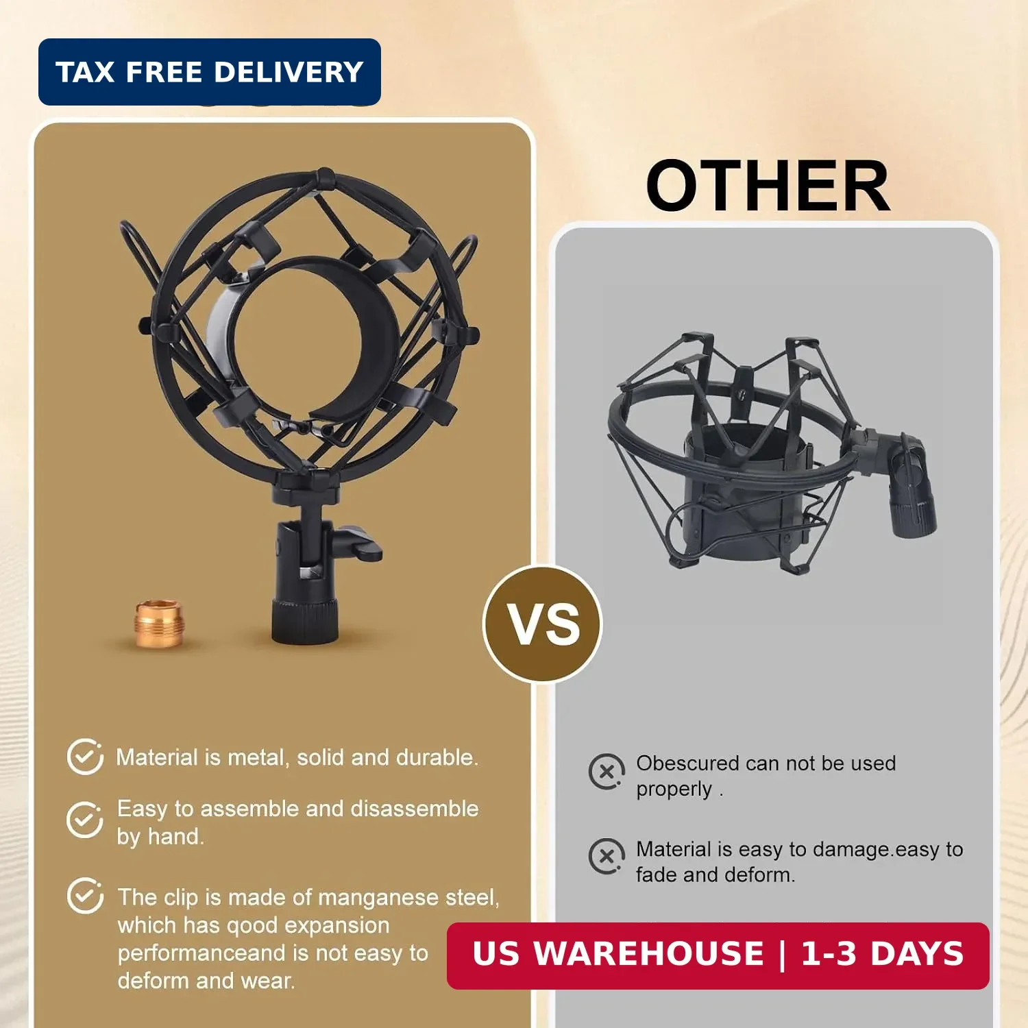 Universal Microphone Shock Metal Mount, Mic Clip Holder Stand (with Windshield)