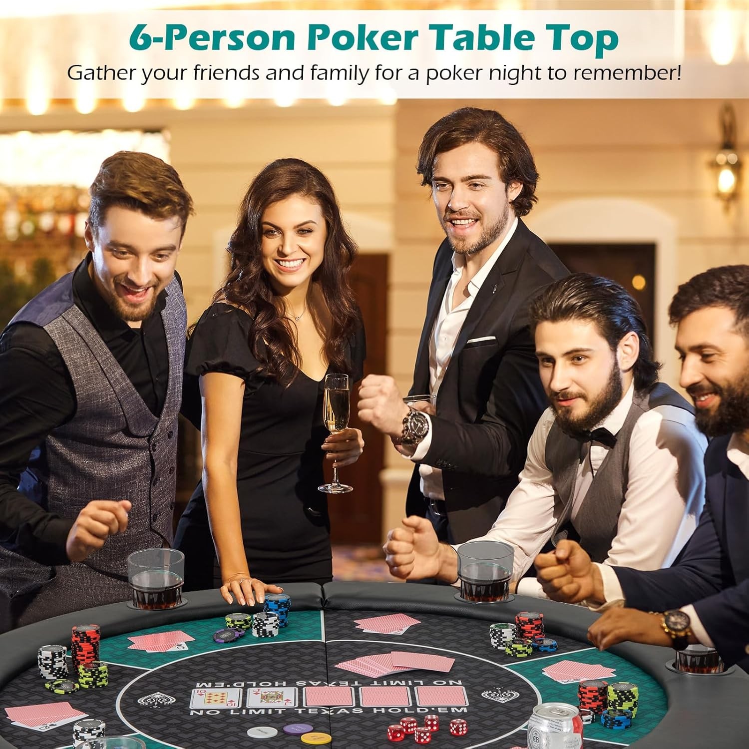 48" Poker Table Top, 6 Player Foldable round Blackjack Poker Table Topper W/Carr