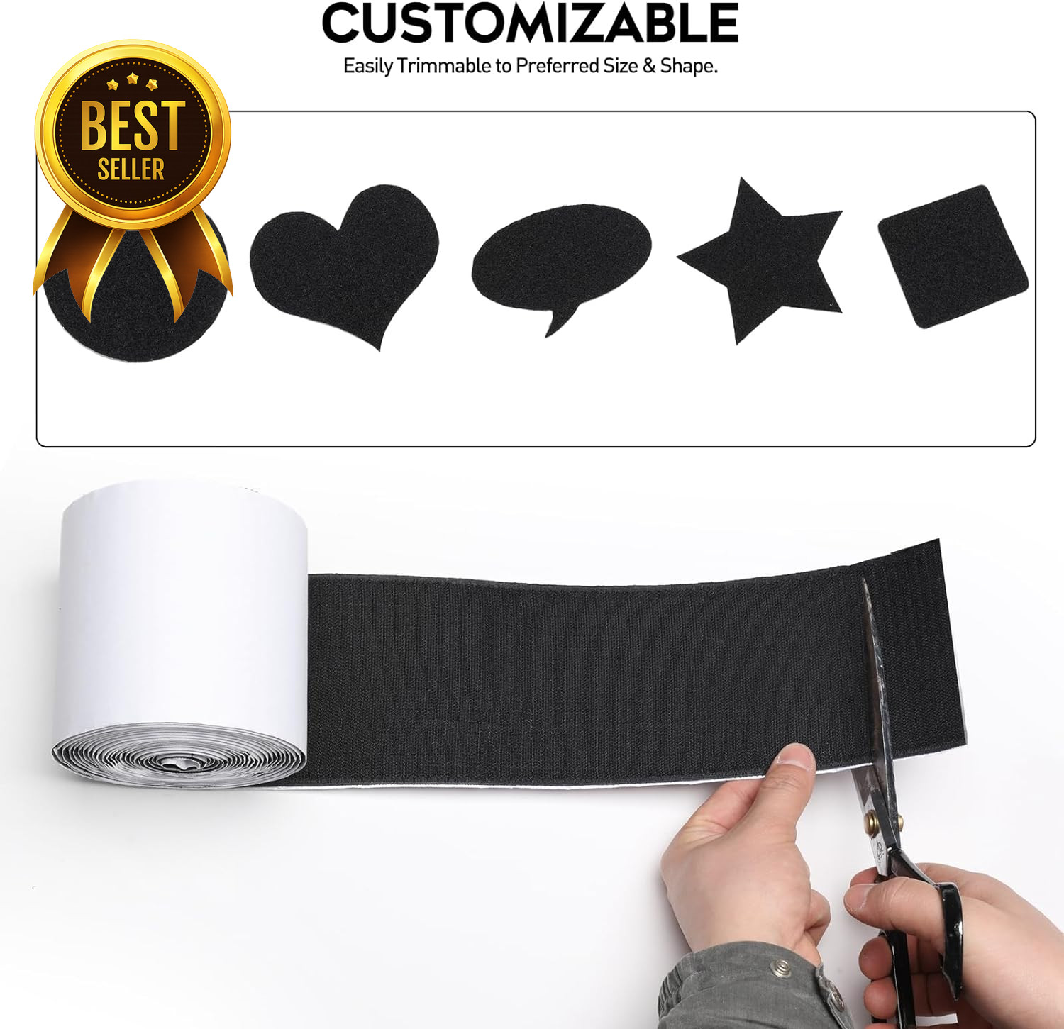 4.4" x 7ft Hook and Loop Tape Heavy Duty Adhesive Double Sided Black