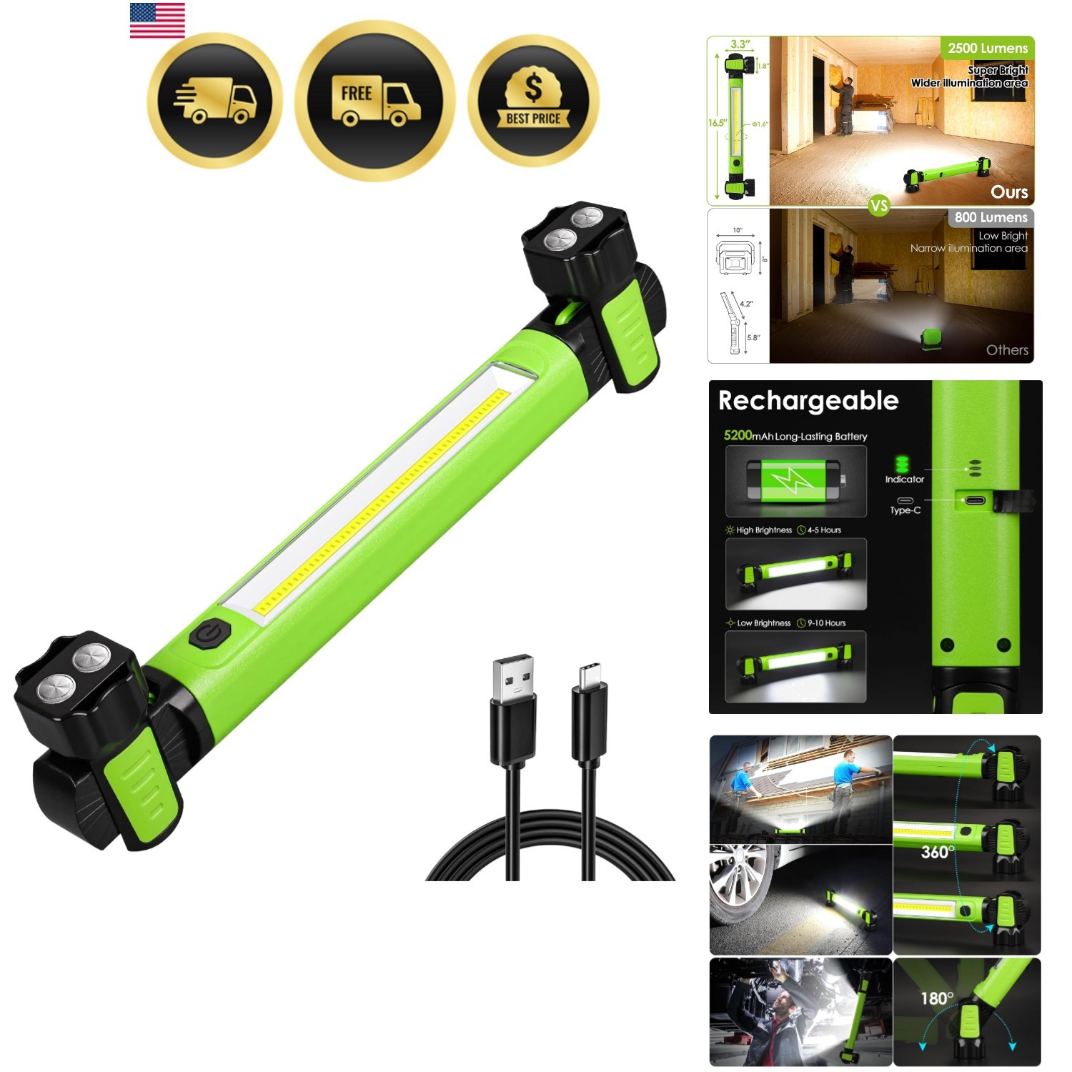 Work Light LED Work Light Cordless Magnetic Work Light Car Repair Workbench B...