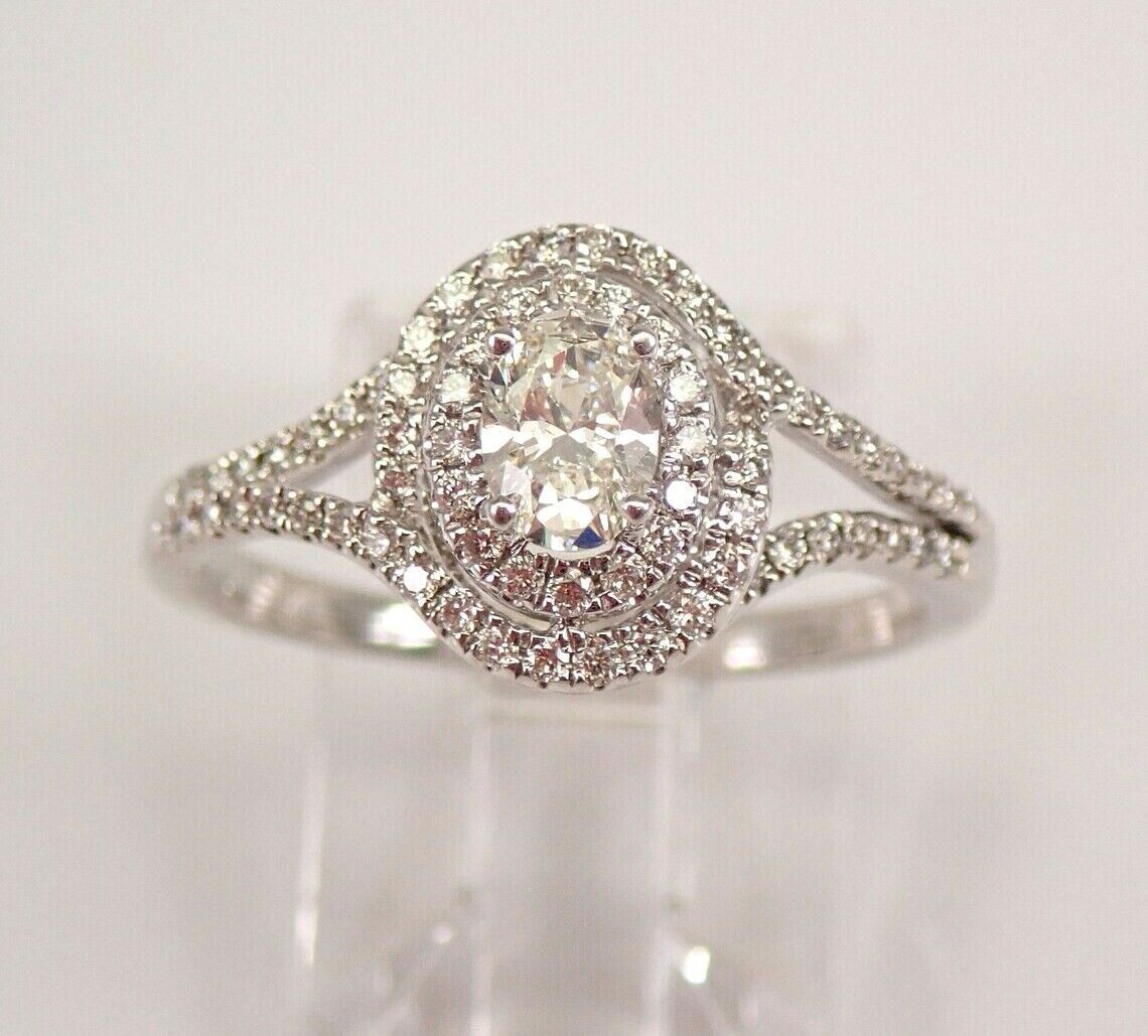 1Ct Lab Created Diamond Oval Double Halo Engagement Ring 14K White Gold Plated