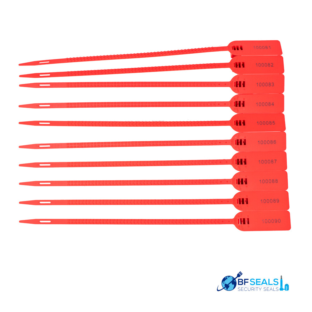Plastic Security Seal, 100 pcs, Double Enter 15 3/4" Numbered, RED color,