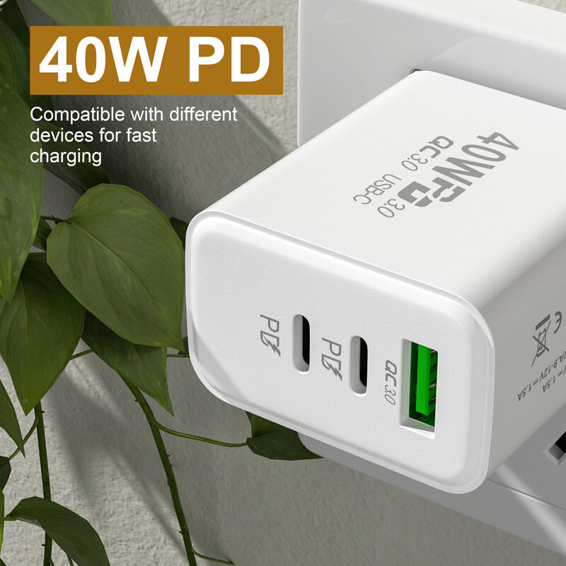 For iPhone 15 Pro Max iPad Fast Charger 40W Double PD USB C Adapter Type C Cable