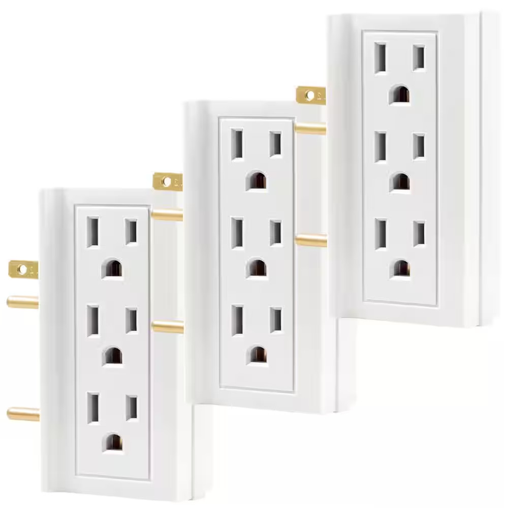 6-Outlet Grounded Side-Access Tap, White (3-Pack)
