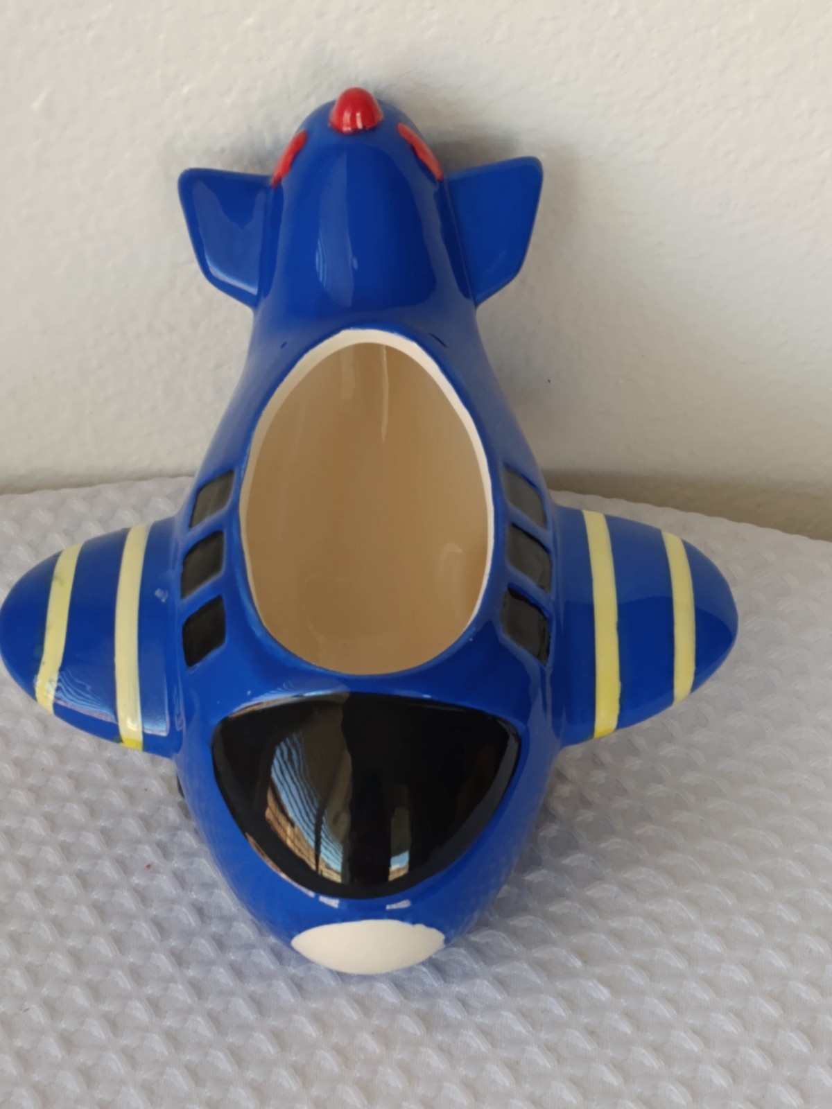 Ceramic Blue Airplane Planter Trinket Vase