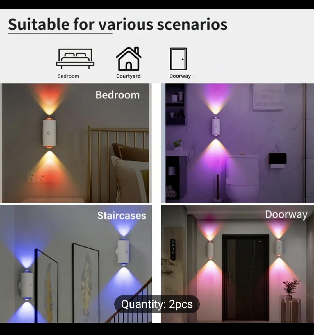 2pcs Rechargeable LED Night Light With Motion Sensor Wall Scone