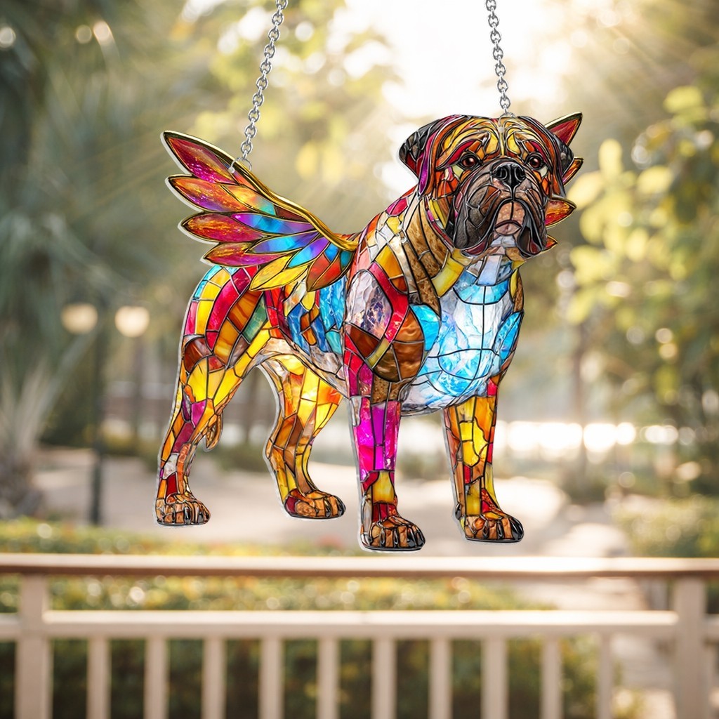 Personalized Bullmastiff Dog Acrylic Suncatcher Faux Stained Glass Suncatcher