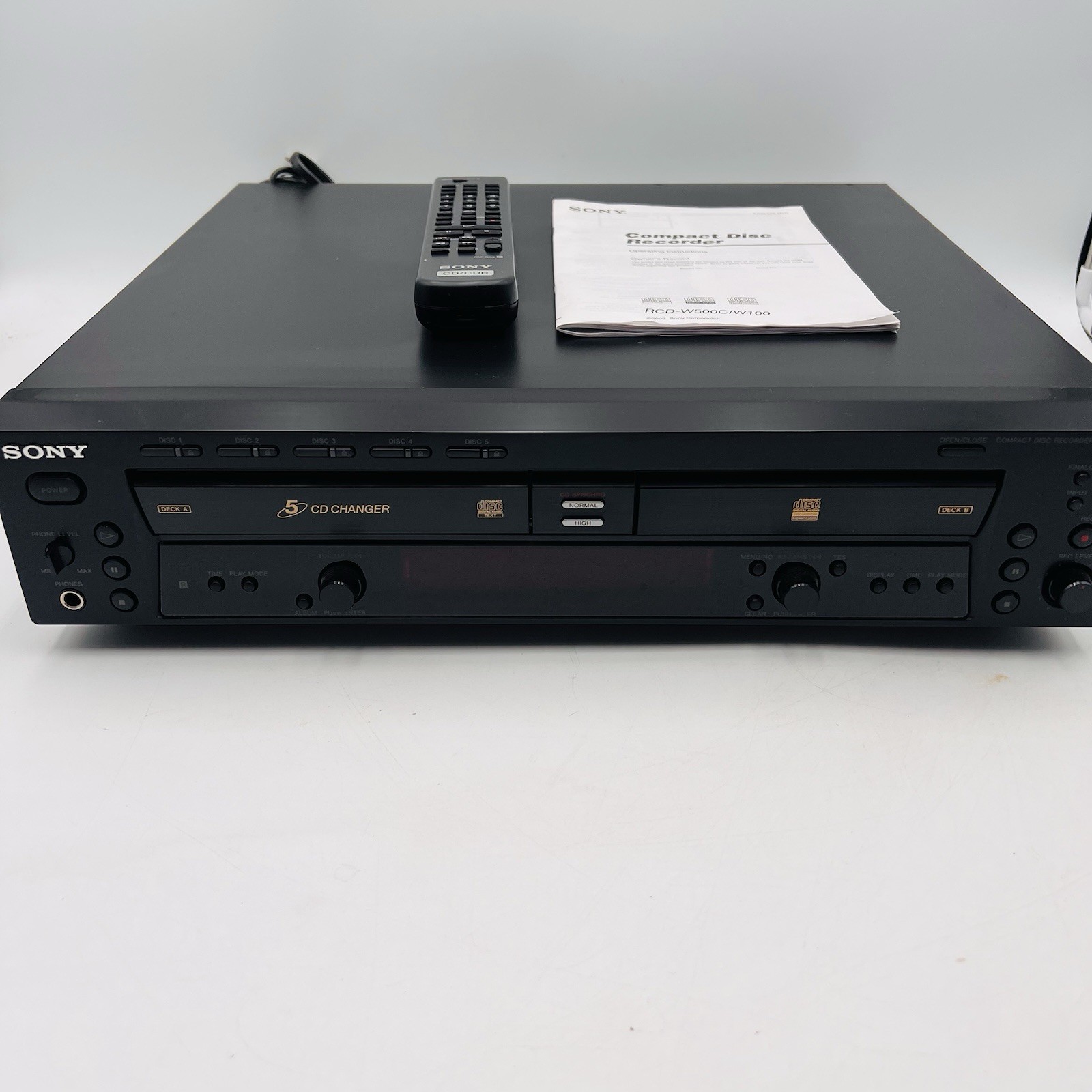 SONY RCD‑W500C CD Recorder & 5‑Disc Changer With Remote For Parts As Is