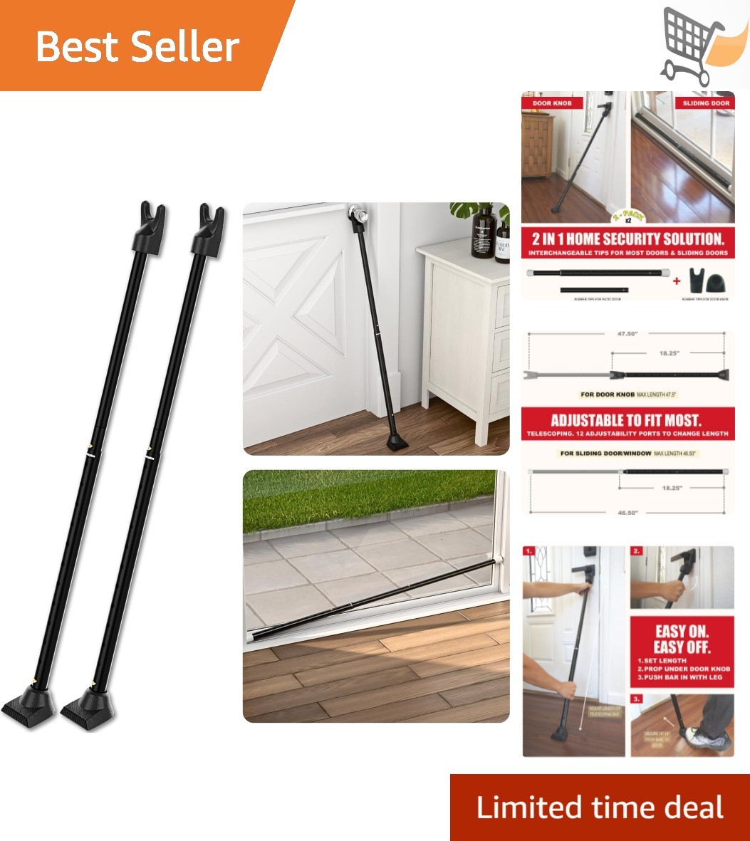 Two-in-One Iron Security Door Bar Pack Adjustable for Hinged and Sliding Doors