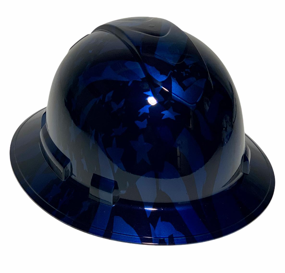 Hydro Dipped Hard Hat Ridgeline Full Brim Custom Blue Translucent American Flags