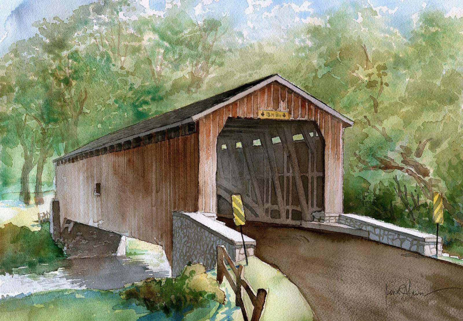 Hunsecker's Mill Covered Bridge, Lancaster County, PA. James Mann Art Notecards