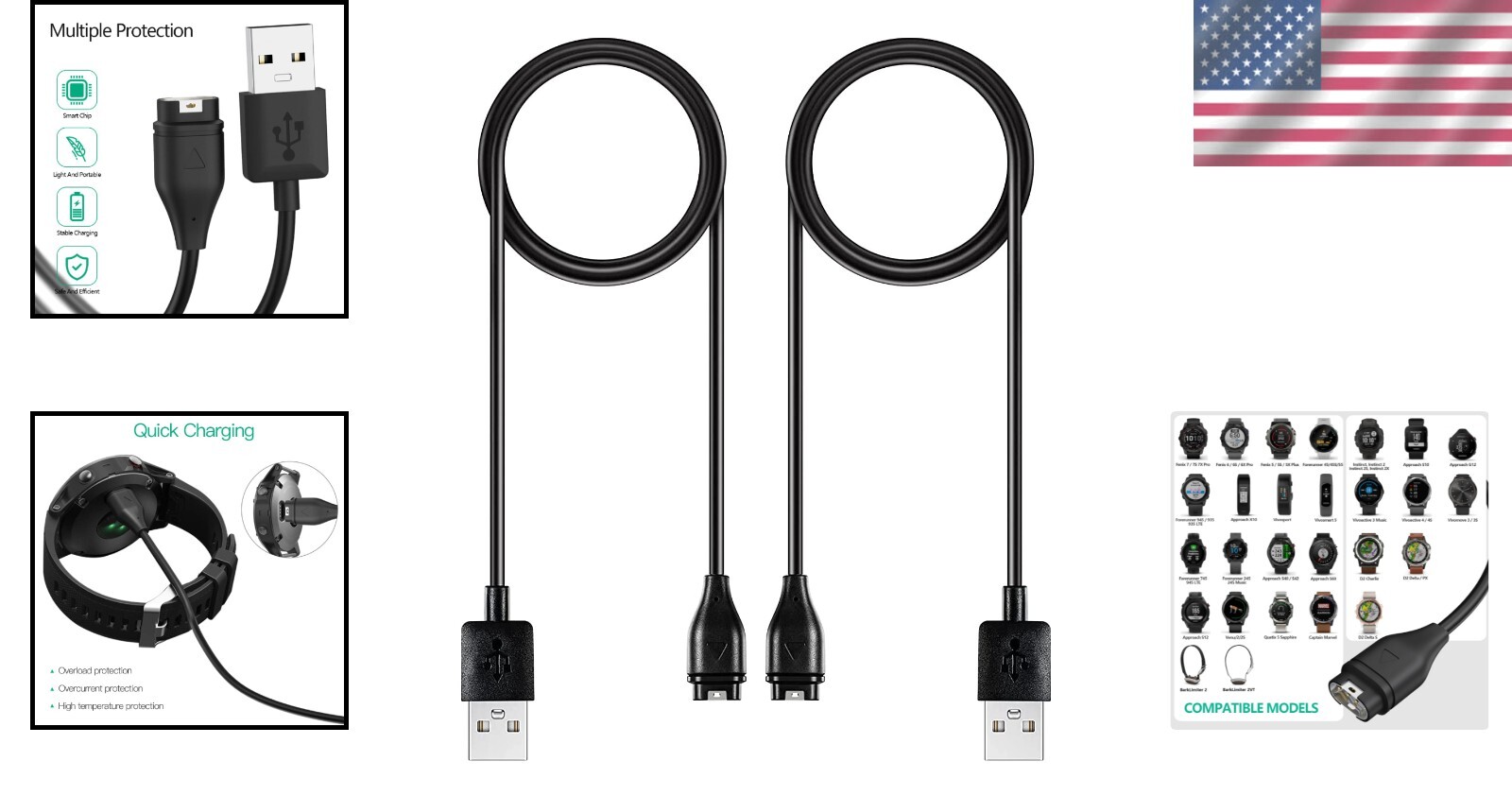Compatible for Garmin Watch Charger Cable (2 Pack)